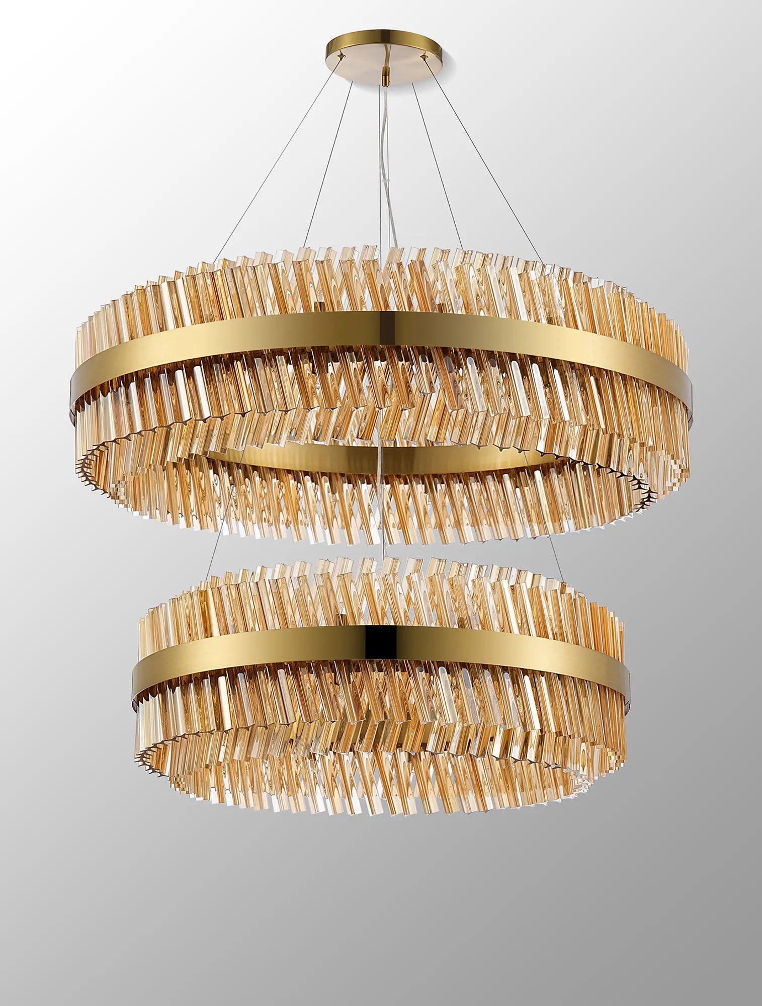 Farnley 2 Tier 1m Pendant 32 Light - Brass & Amber