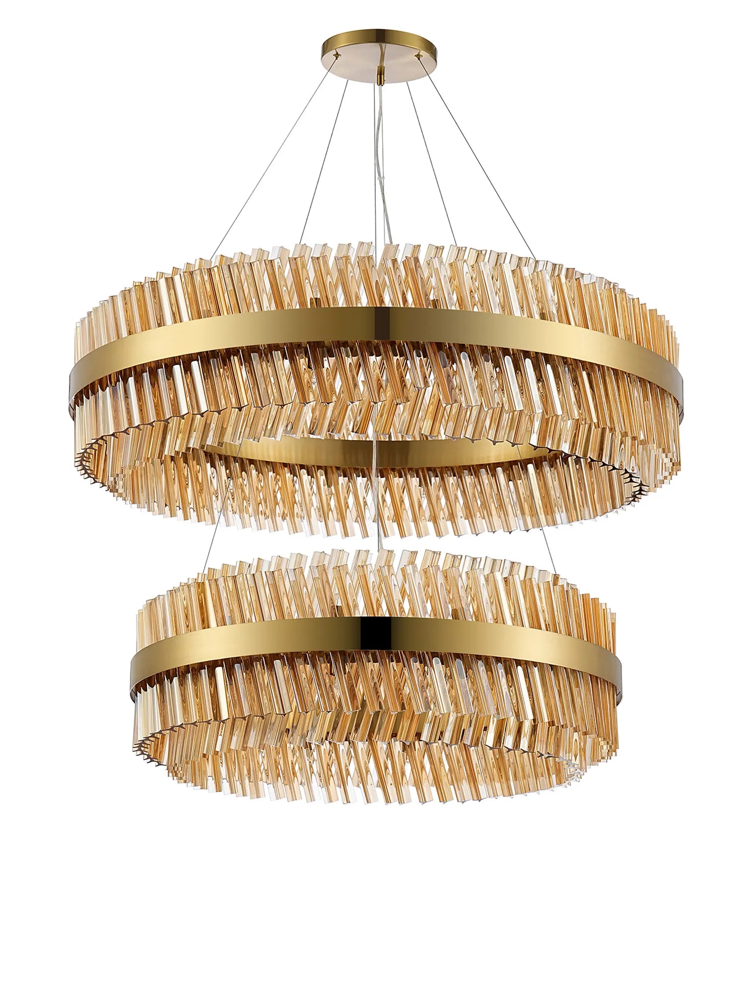 Farnley 2 Tier 1m Pendant 32 Light - Brass & Amber