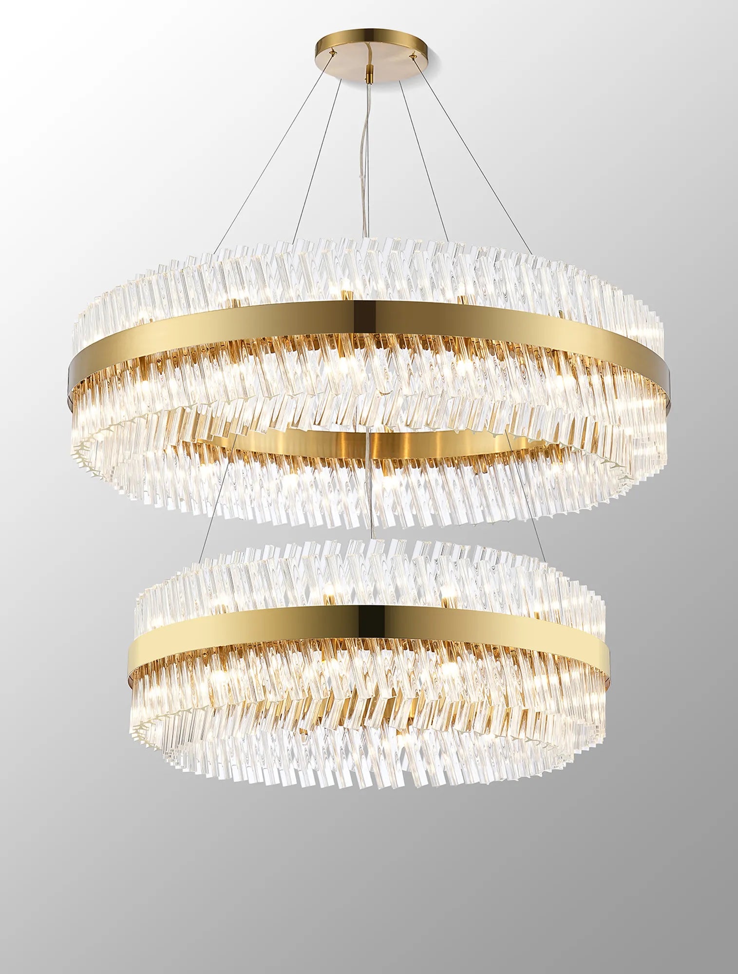 Farnley 2 Tier 1m Pendant 32 Light - Brass & Clear