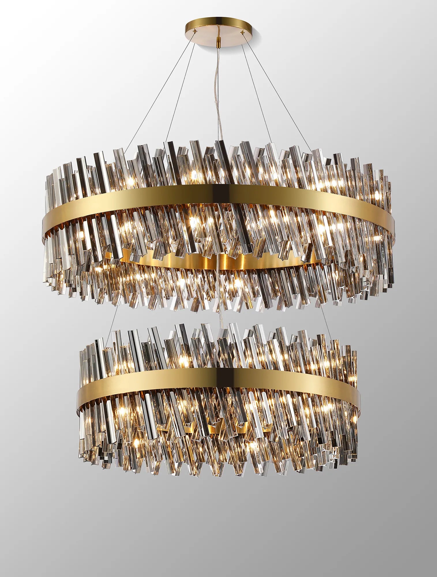 Farnley 2 Tier 1m Pendant 32 Light - Brass & Smoke