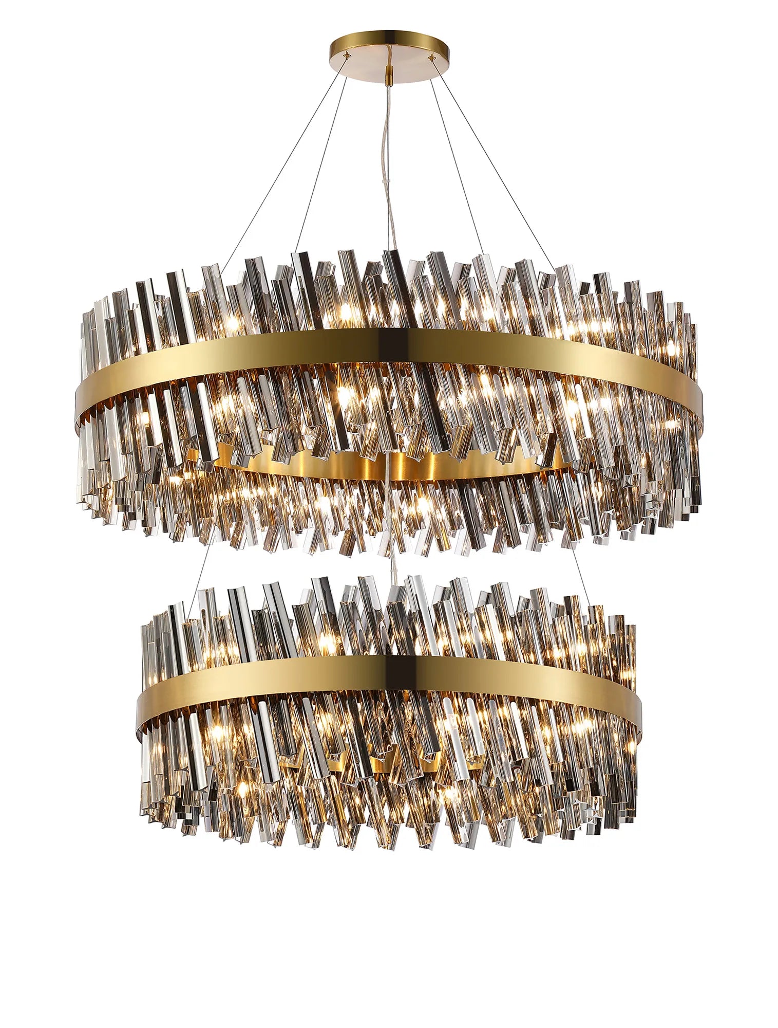 Farnley 2 Tier 1m Pendant 32 Light - Brass & Smoke