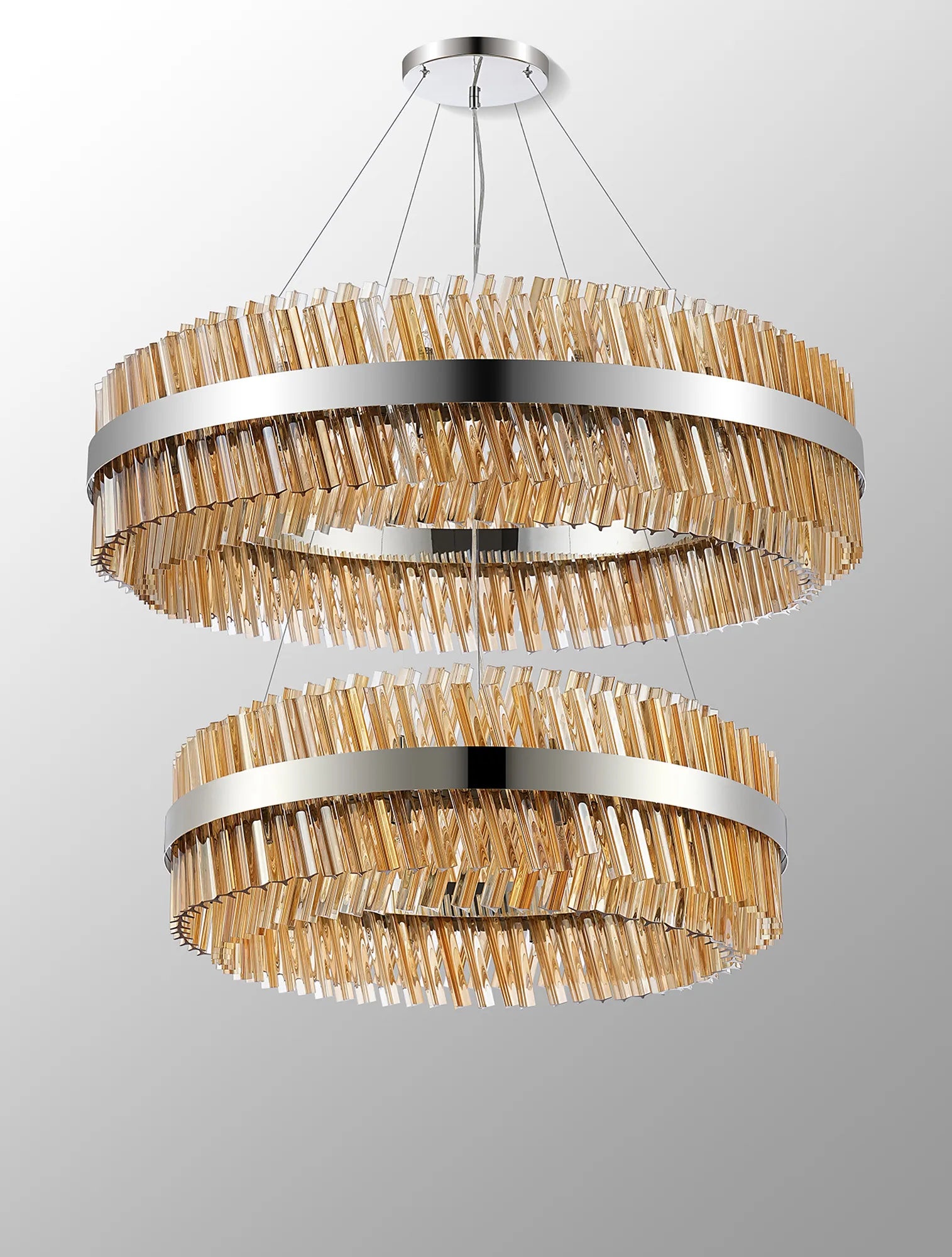 Farnley 2 Tier 1m Pendant 32 Light - Polished Nickel & Amber