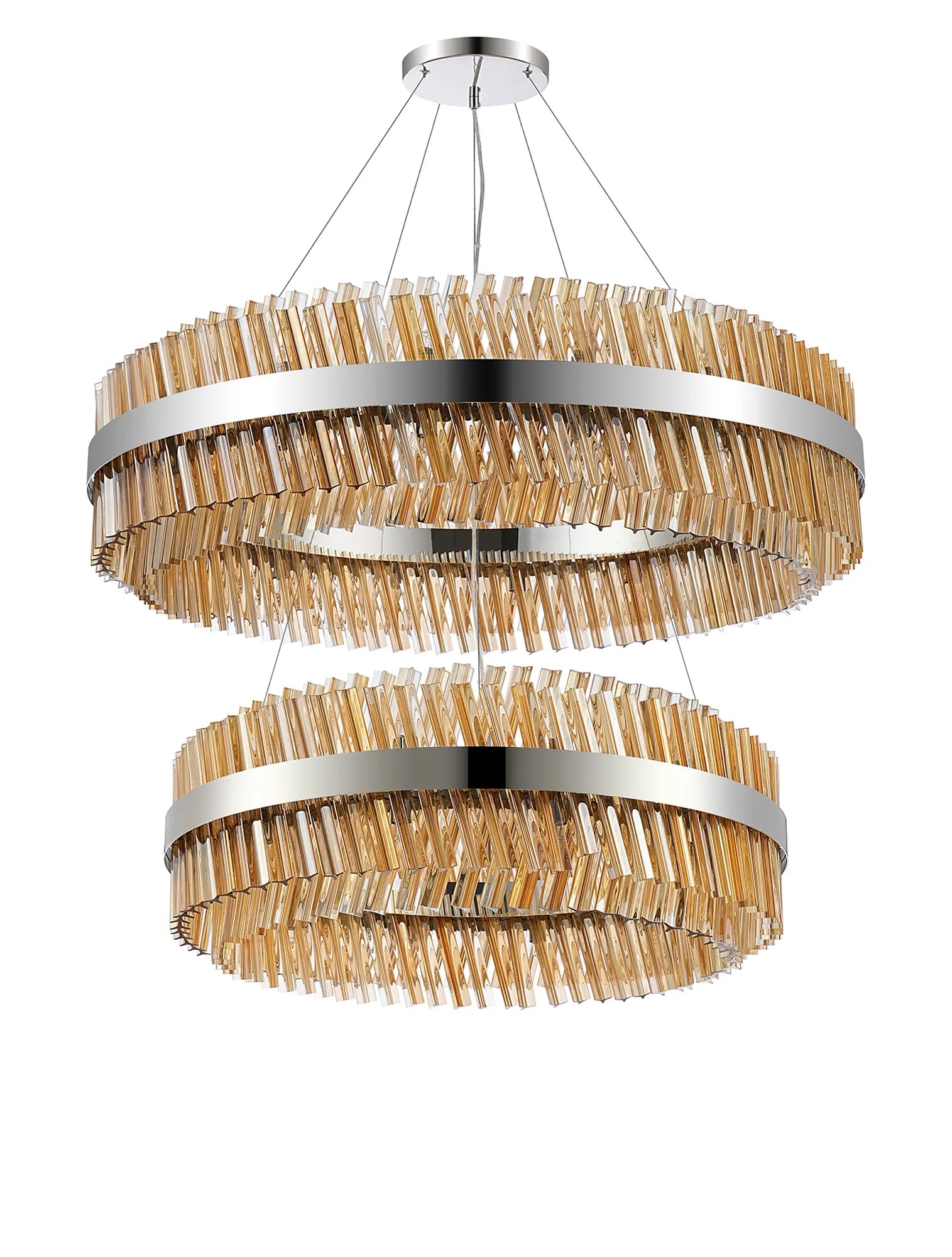 Farnley 2 Tier 1m Pendant 32 Light - Polished Nickel & Amber