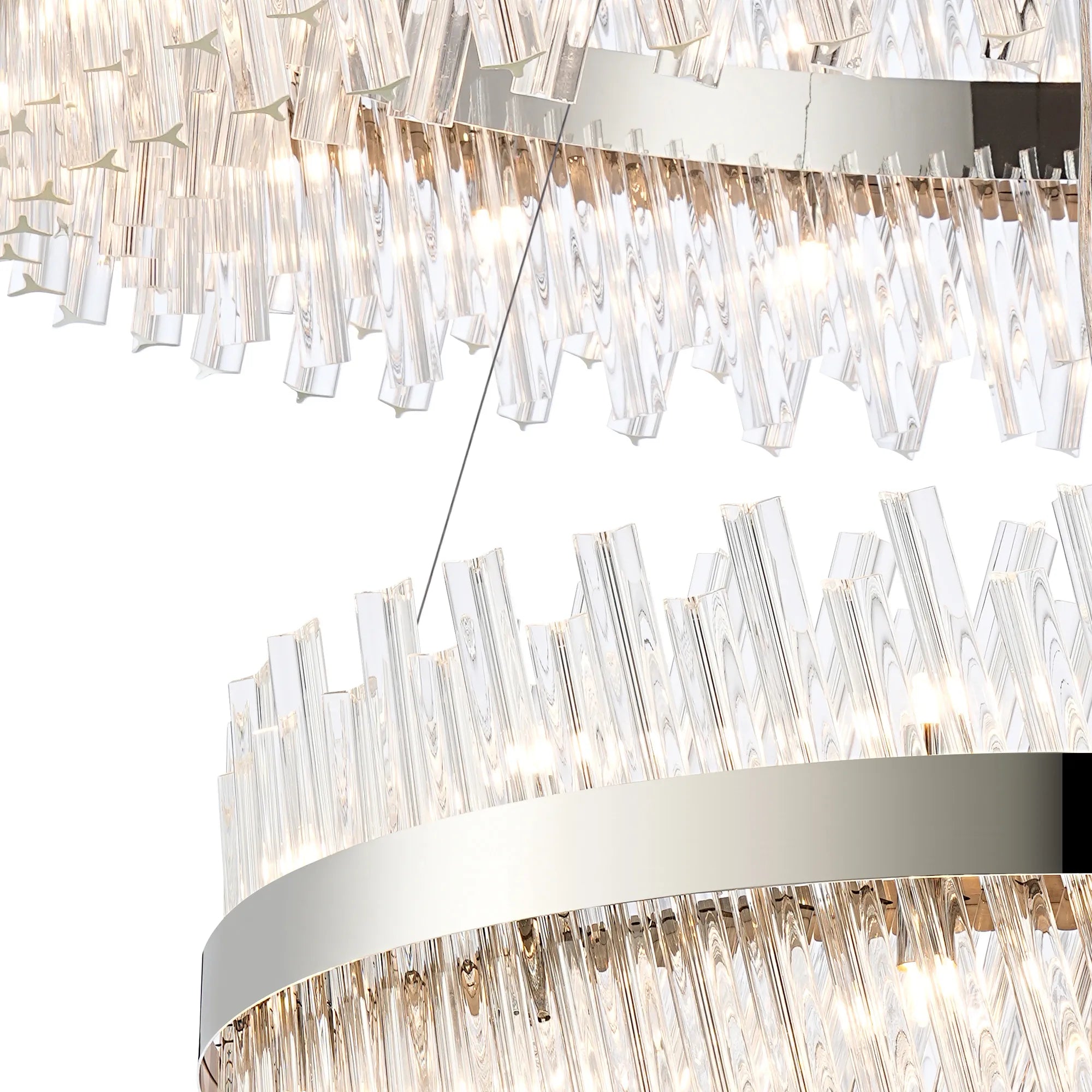 Farnley 2 Tier 1m Pendant 32 Light - Polished Nickel & Clear