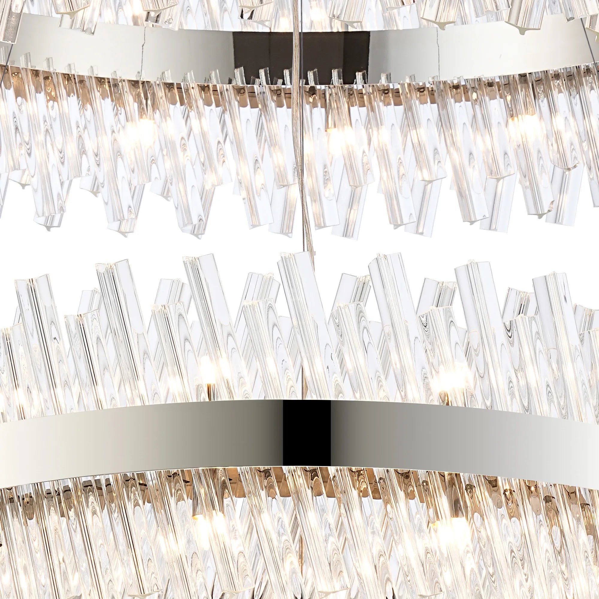Farnley 2 Tier 1m Pendant 32 Light - Polished Nickel & Clear