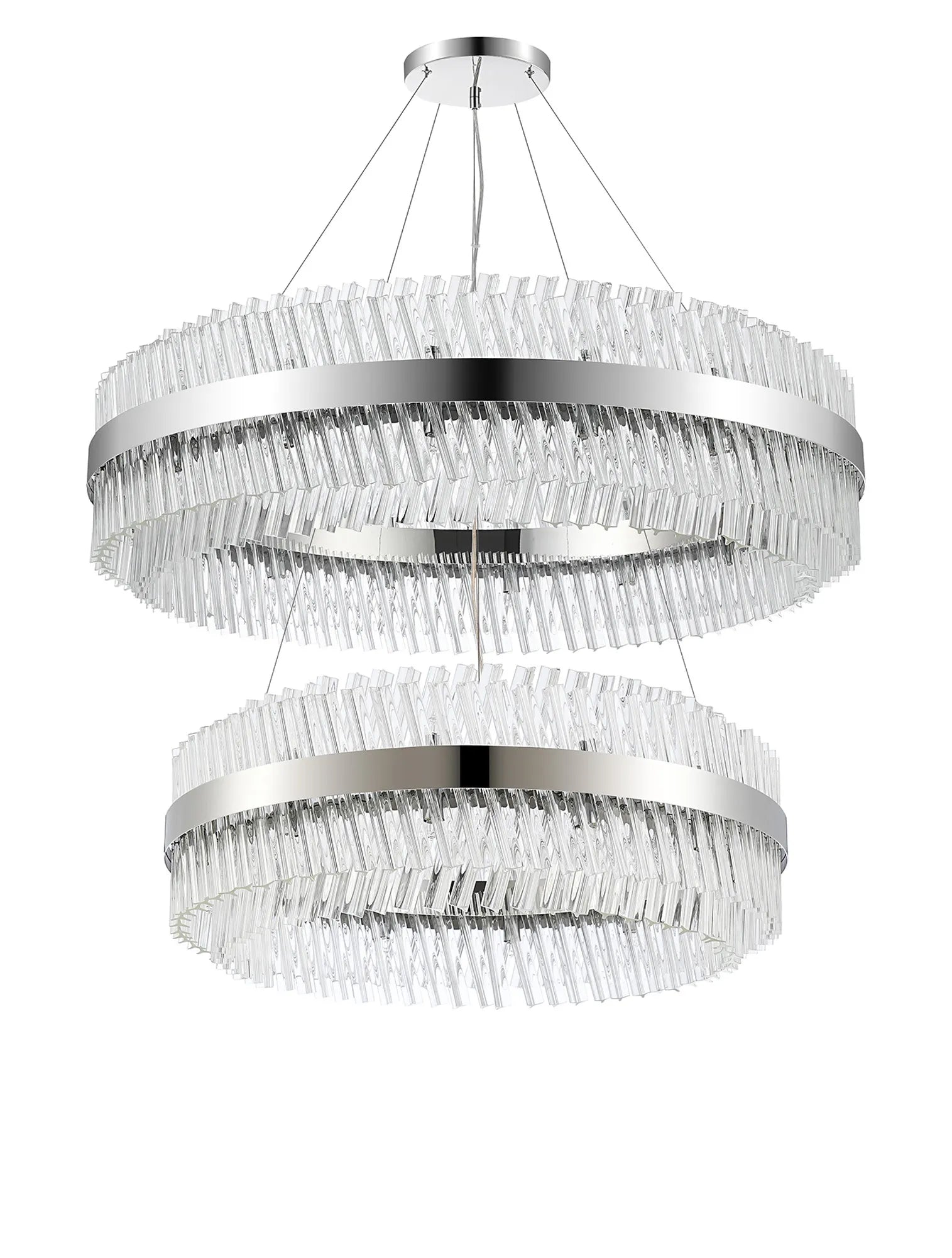 Farnley 2 Tier 1m Pendant 32 Light - Polished Nickel & Clear