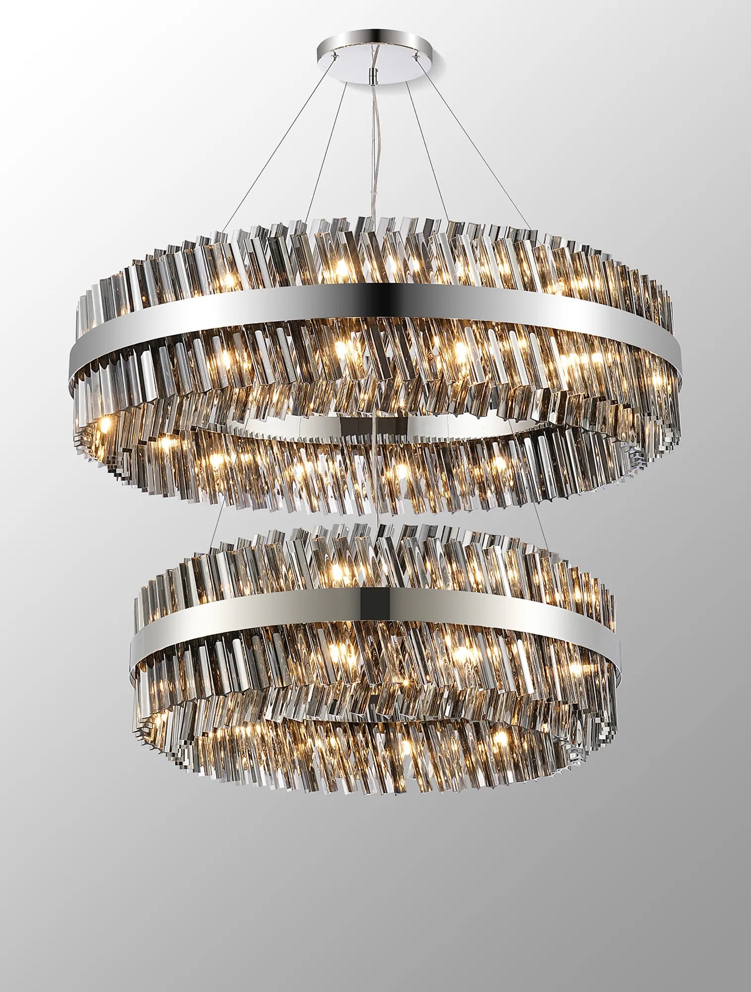 Farnley 2 Tier 1m Pendant 32 Light - Polished Nickel & Smoke