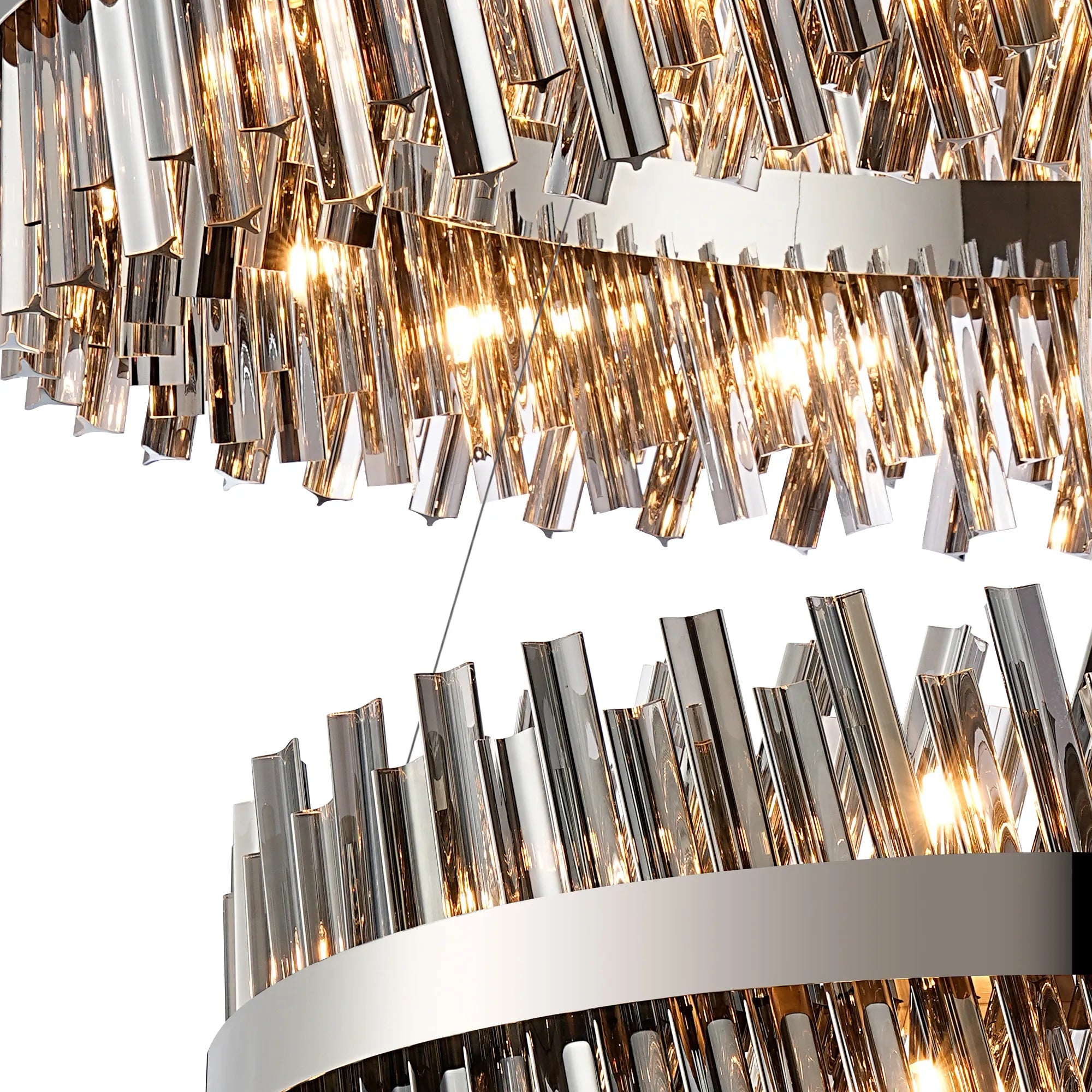 Farnley 2 Tier 1m Pendant 32 Light - Polished Nickel & Smoke