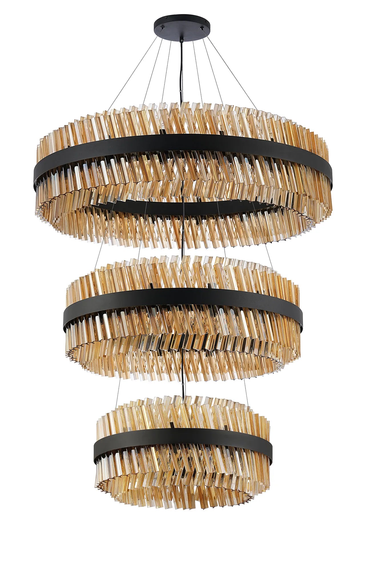 Farnley 3 Tier 1m Pendant 32 Light - Satin Black & Amber