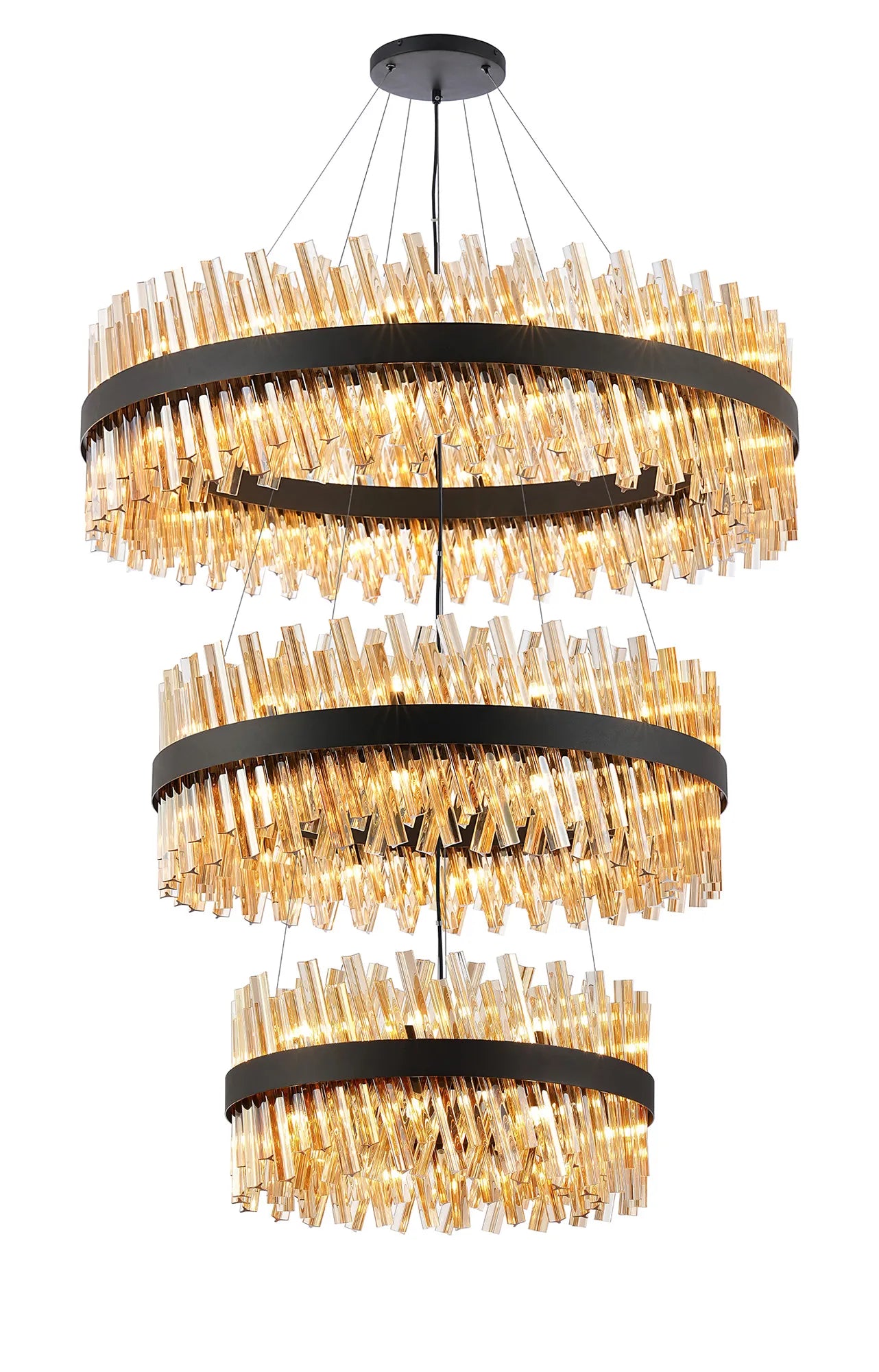 Farnley 3 Tier 1m Pendant 32 Light - Satin Black & Amber