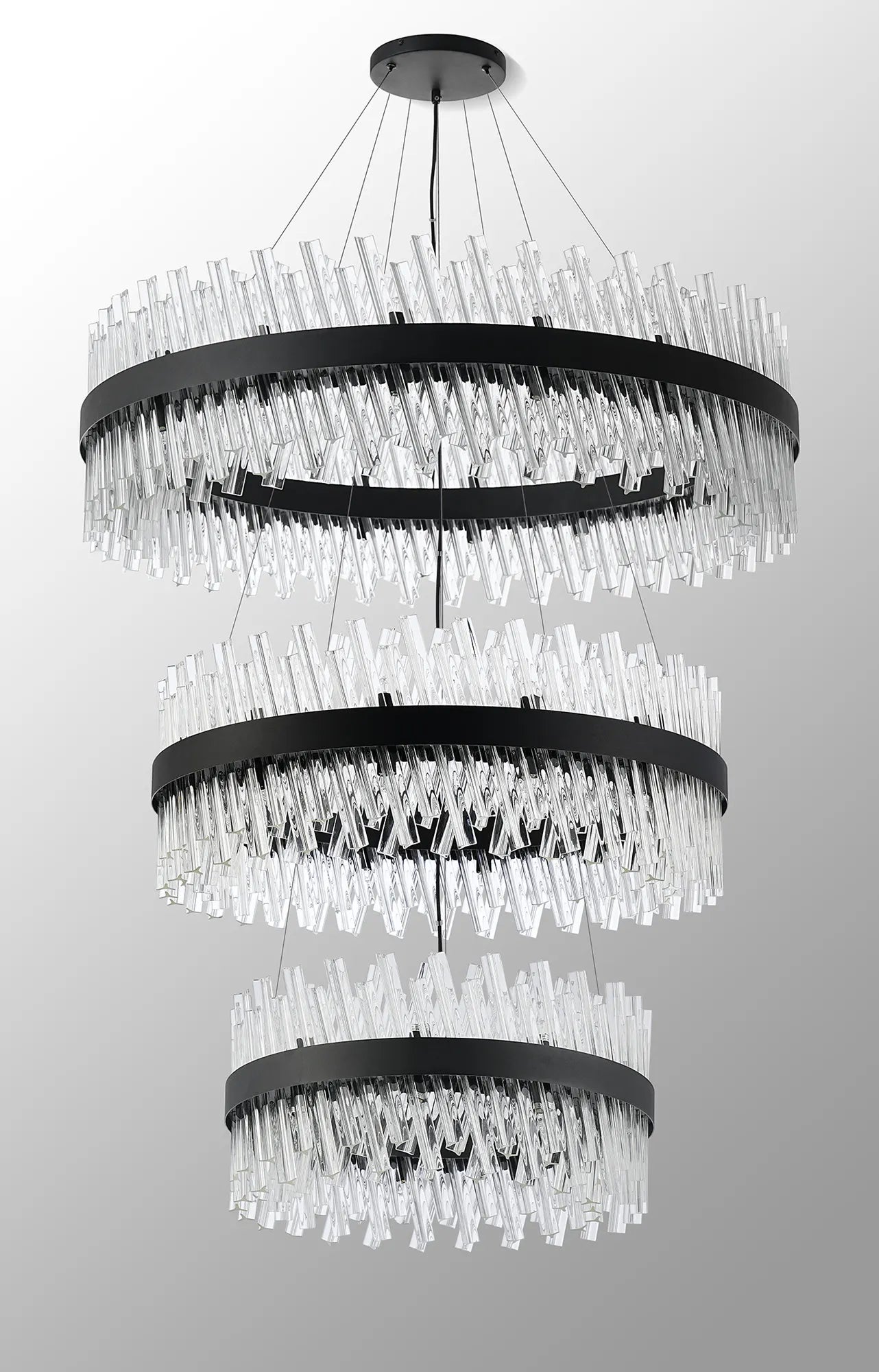 Farnley 3 Tier 1m Pendant 32 Light - Satin Black & Clear