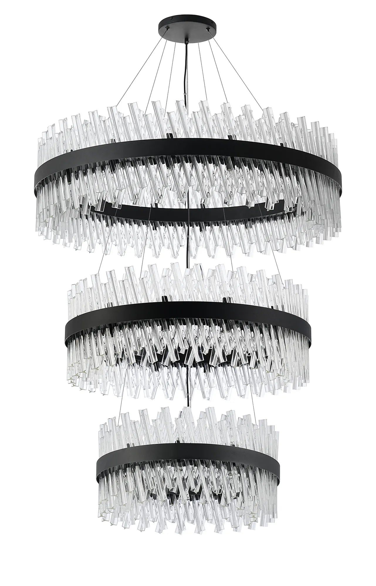 Farnley 3 Tier 1m Pendant 32 Light - Satin Black & Clear