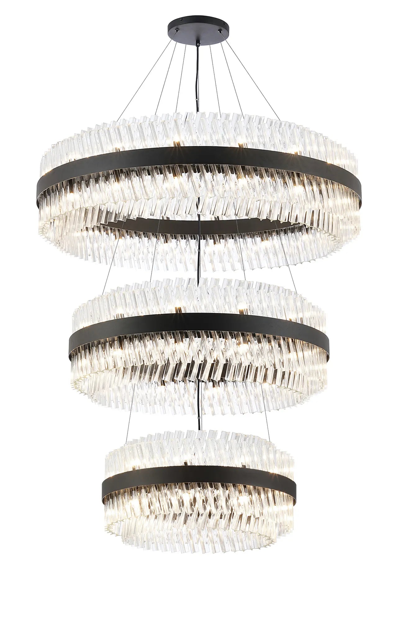 Farnley 3 Tier 1m Pendant 32 Light - Satin Black & Clear
