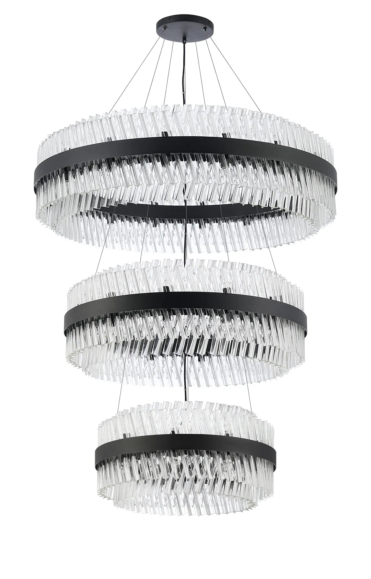 Farnley 3 Tier 1m Pendant 32 Light - Satin Black & Clear