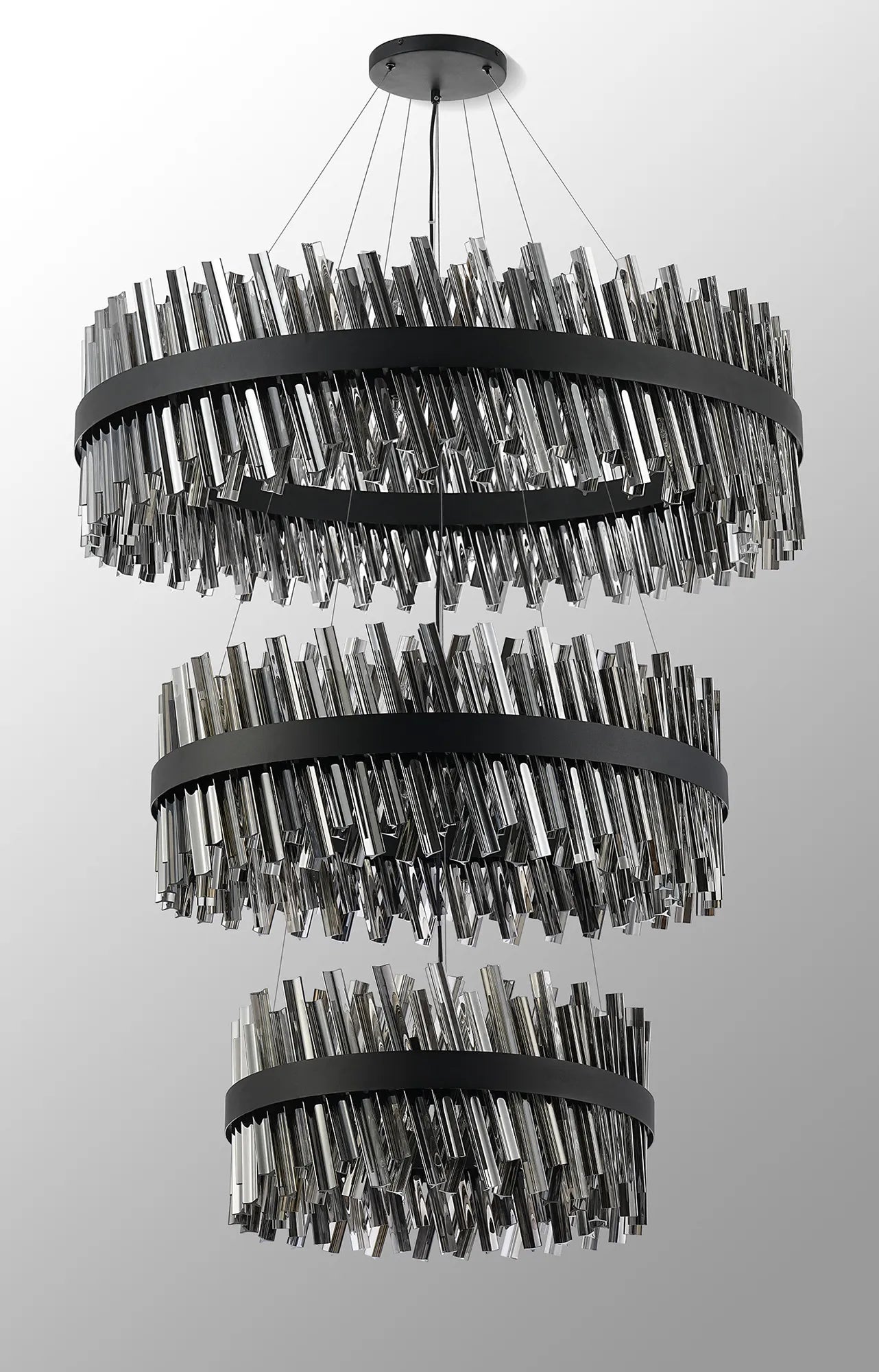 Farnley 3 Tier 1m Pendant 32 Light - Satin Black & Smoke
