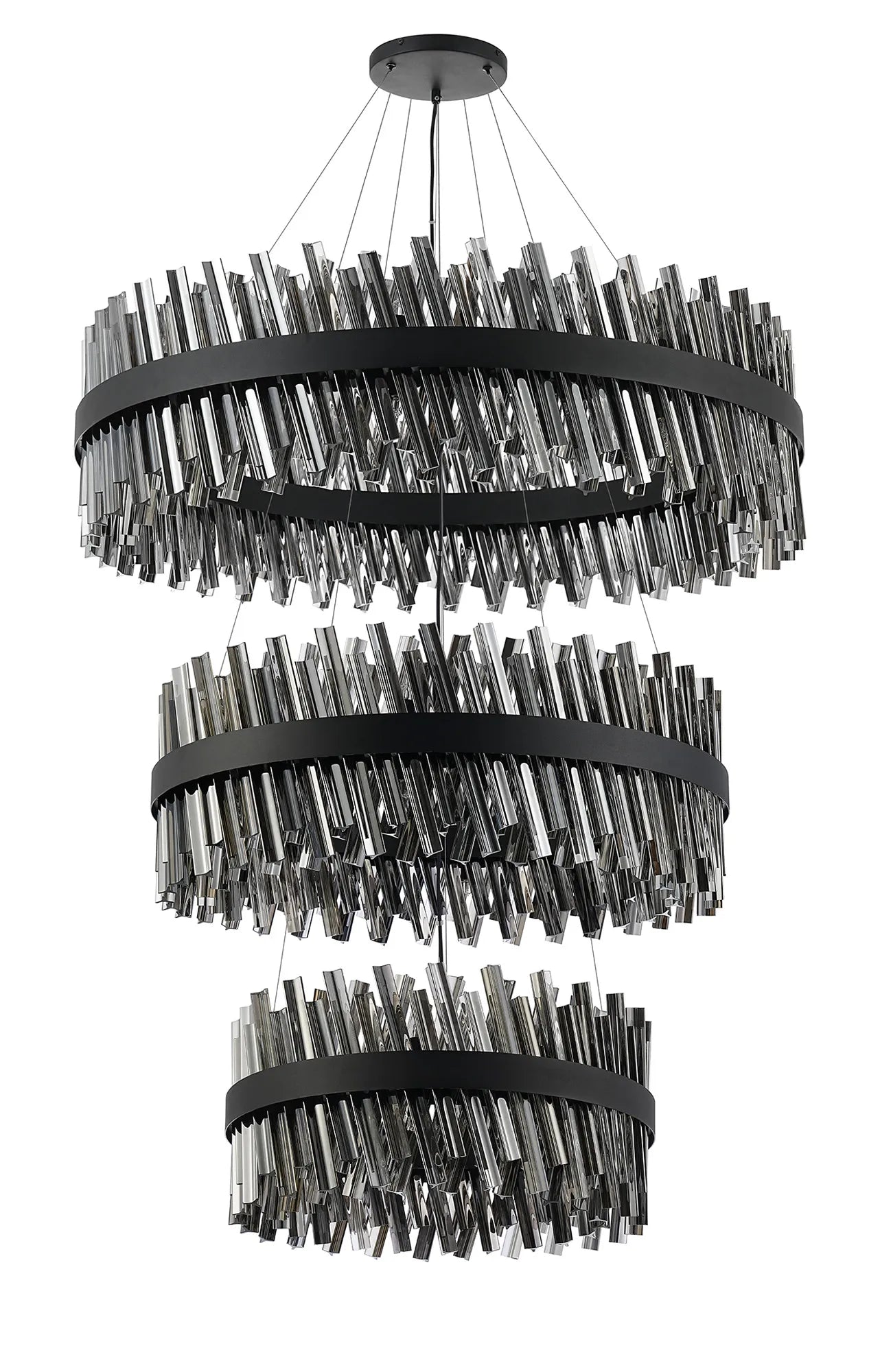Farnley 3 Tier 1m Pendant 32 Light - Satin Black & Smoke