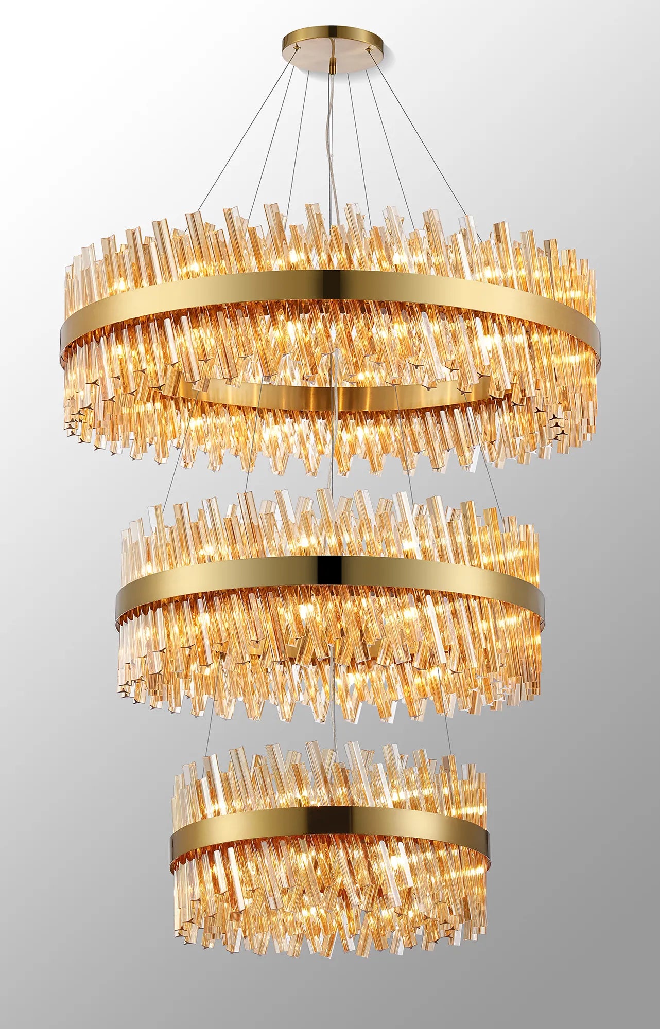 Farnley 3 Tier 1m Pendant 32 Light - Brass & Amber