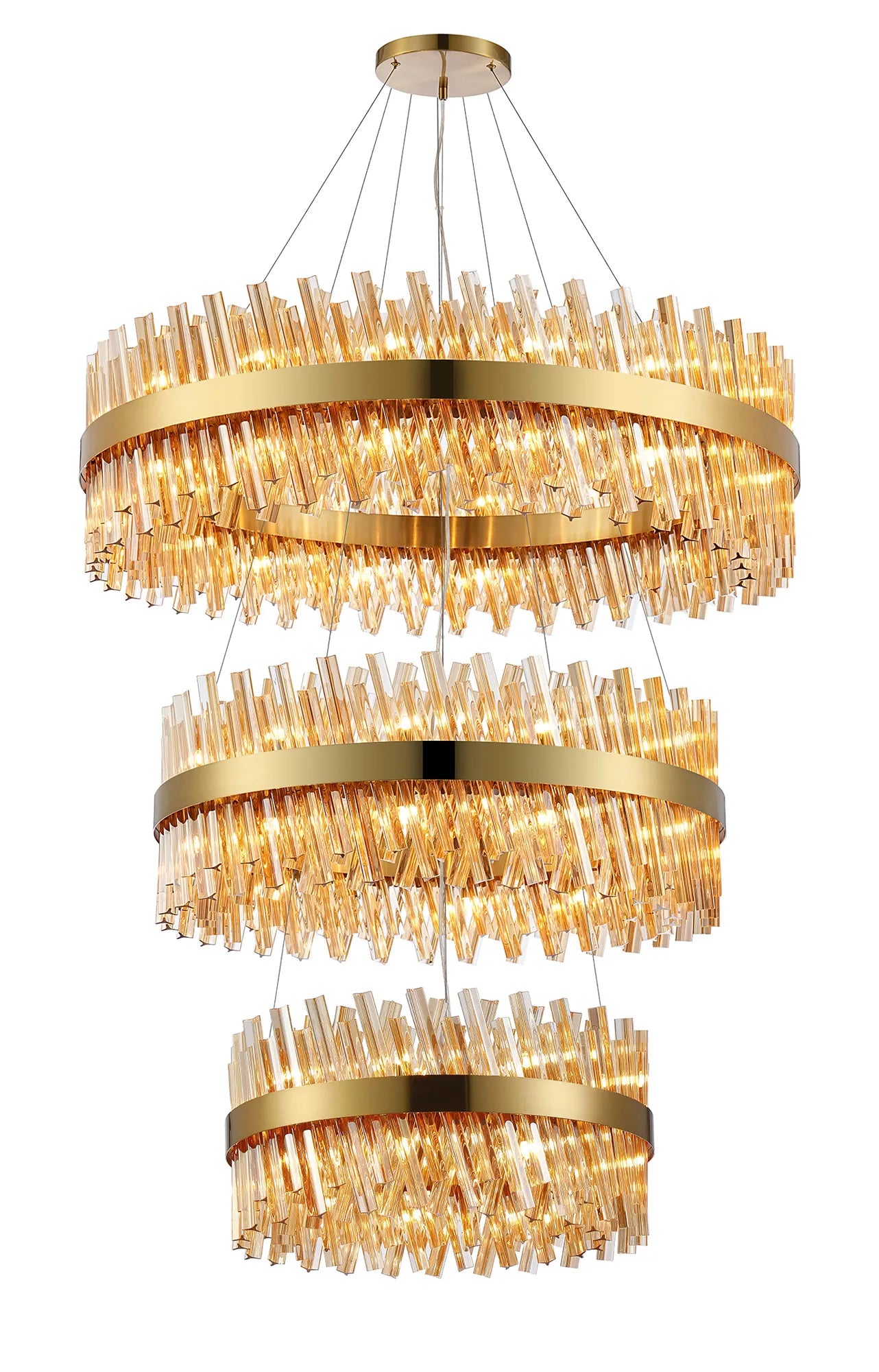Farnley 3 Tier 1m Pendant 32 Light - Brass & Amber