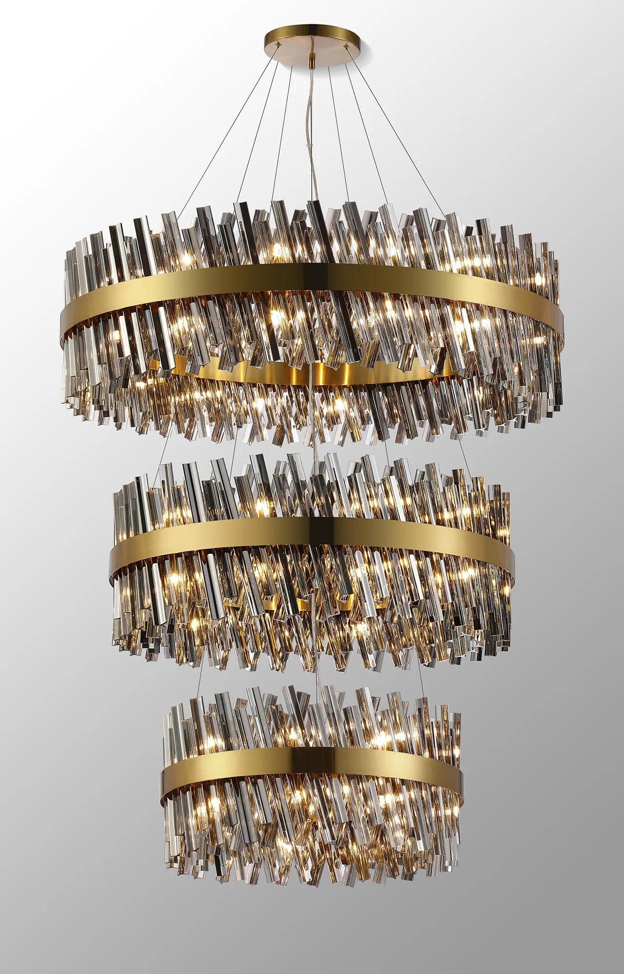 Farnley 3 Tier 1m Pendant 32 Light - Brass & Smoke