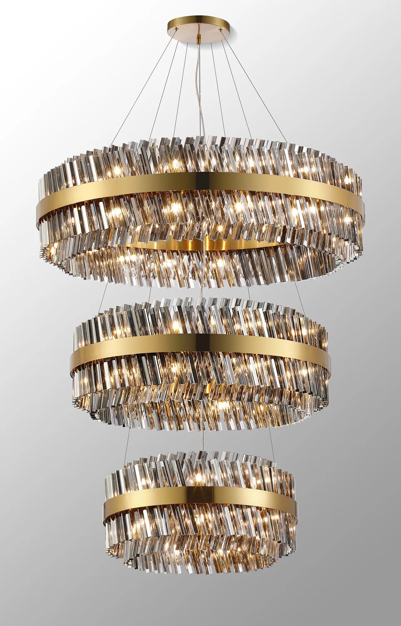 Farnley 3 Tier 1m Pendant 32 Light - Brass & Smoke