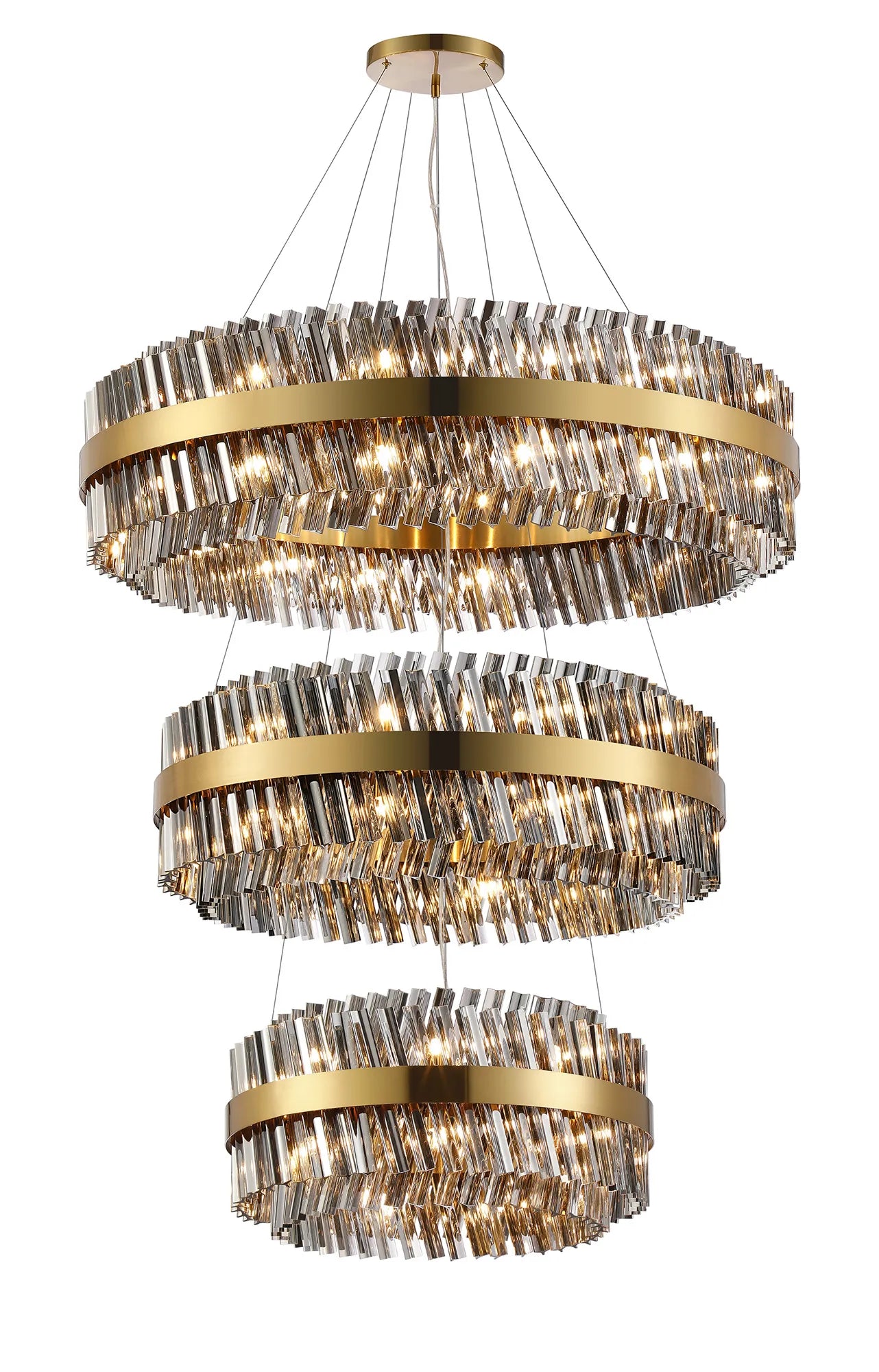 Farnley 3 Tier 1m Pendant 32 Light - Brass & Smoke