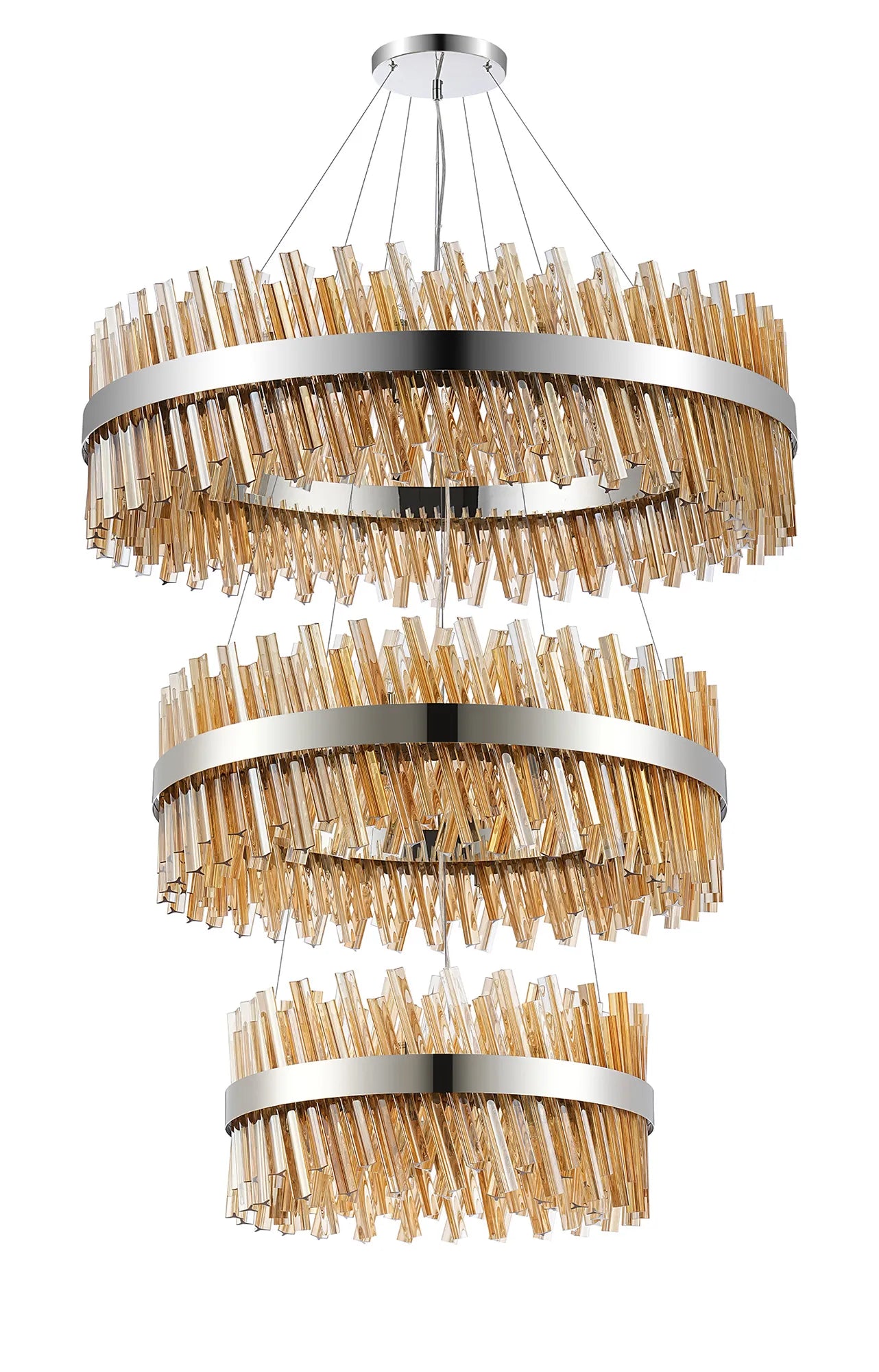 Farnley 3 Tier 1m Pendant 32 Light - Polished Nickel & Amber