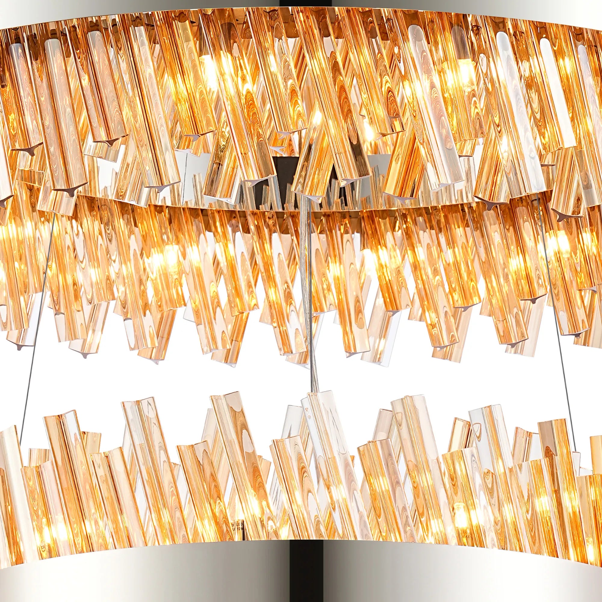 Farnley 3 Tier 1m Pendant 32 Light - Polished Nickel & Amber