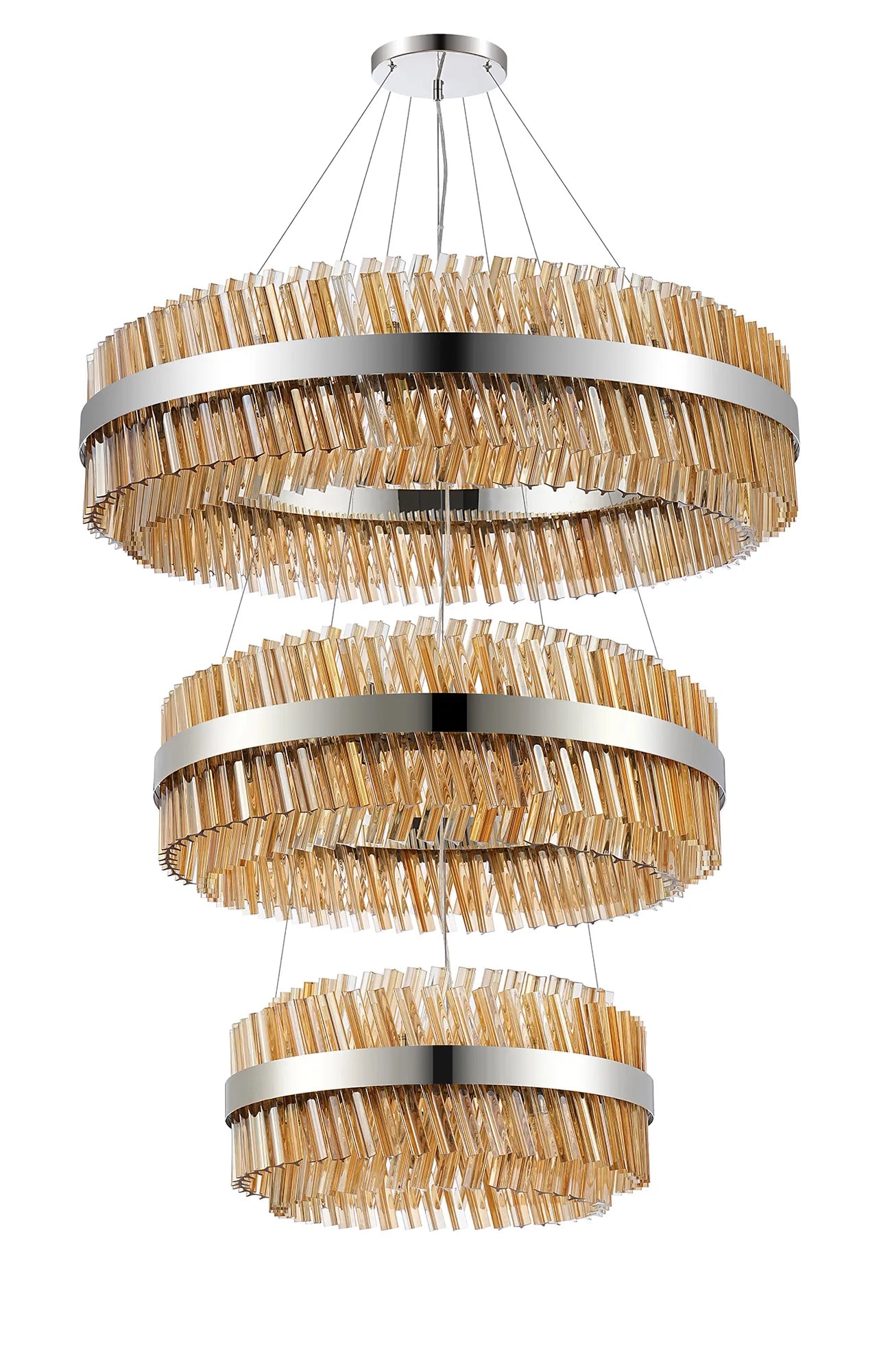 Farnley 3 Tier 1m Pendant 32 Light - Polished Nickel & Amber