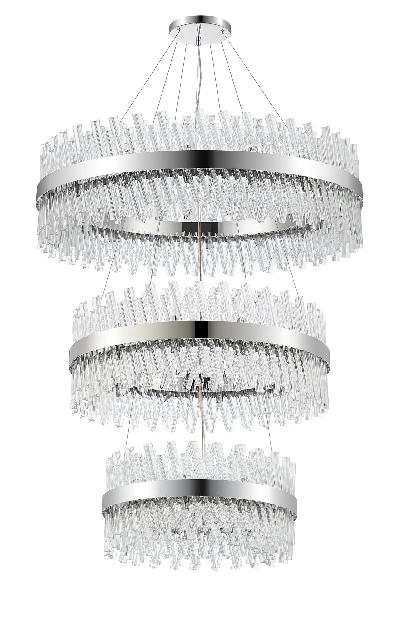 Farnley 3 Tier 1m Pendant 32 Light - Polished Nickel & Clear