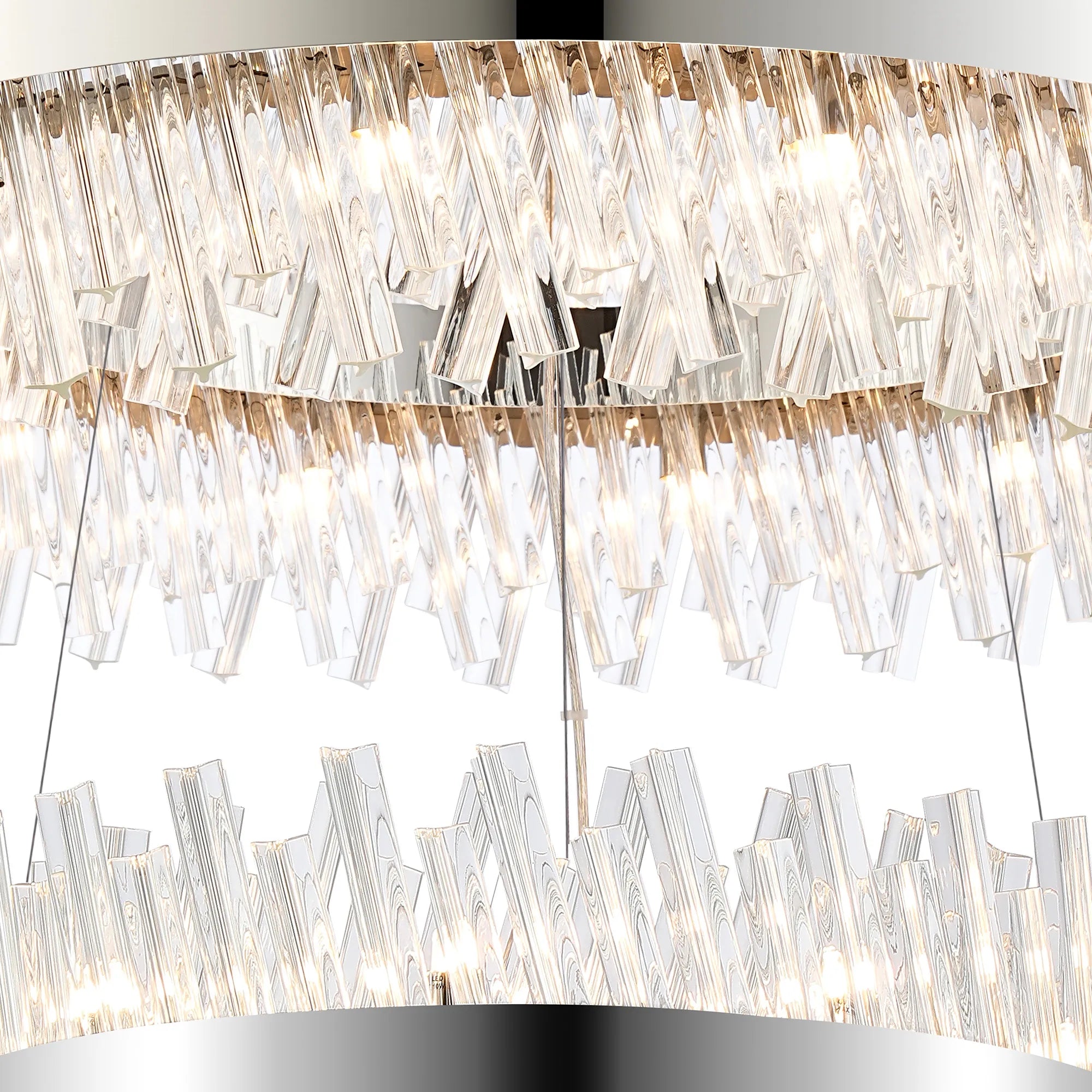 Farnley 3 Tier 1m Pendant 32 Light - Polished Nickel & Clear