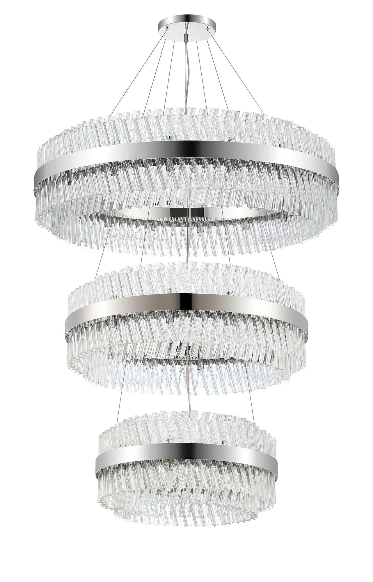 Farnley 3 Tier 1m Pendant 32 Light - Polished Nickel & Clear