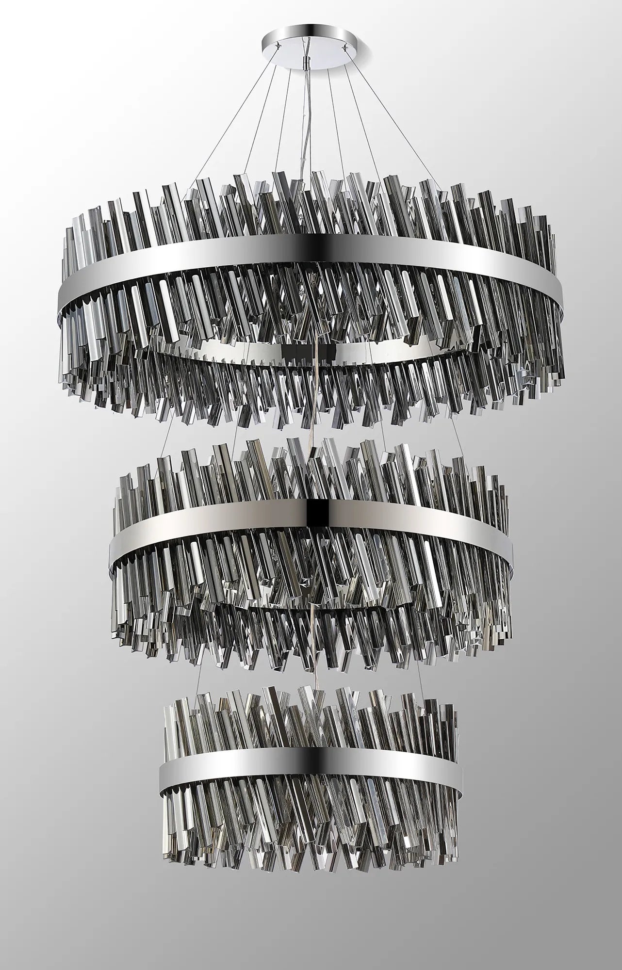 Farnley 3 Tier 1m Pendant 32 Light - Polished Nickel & Smoke