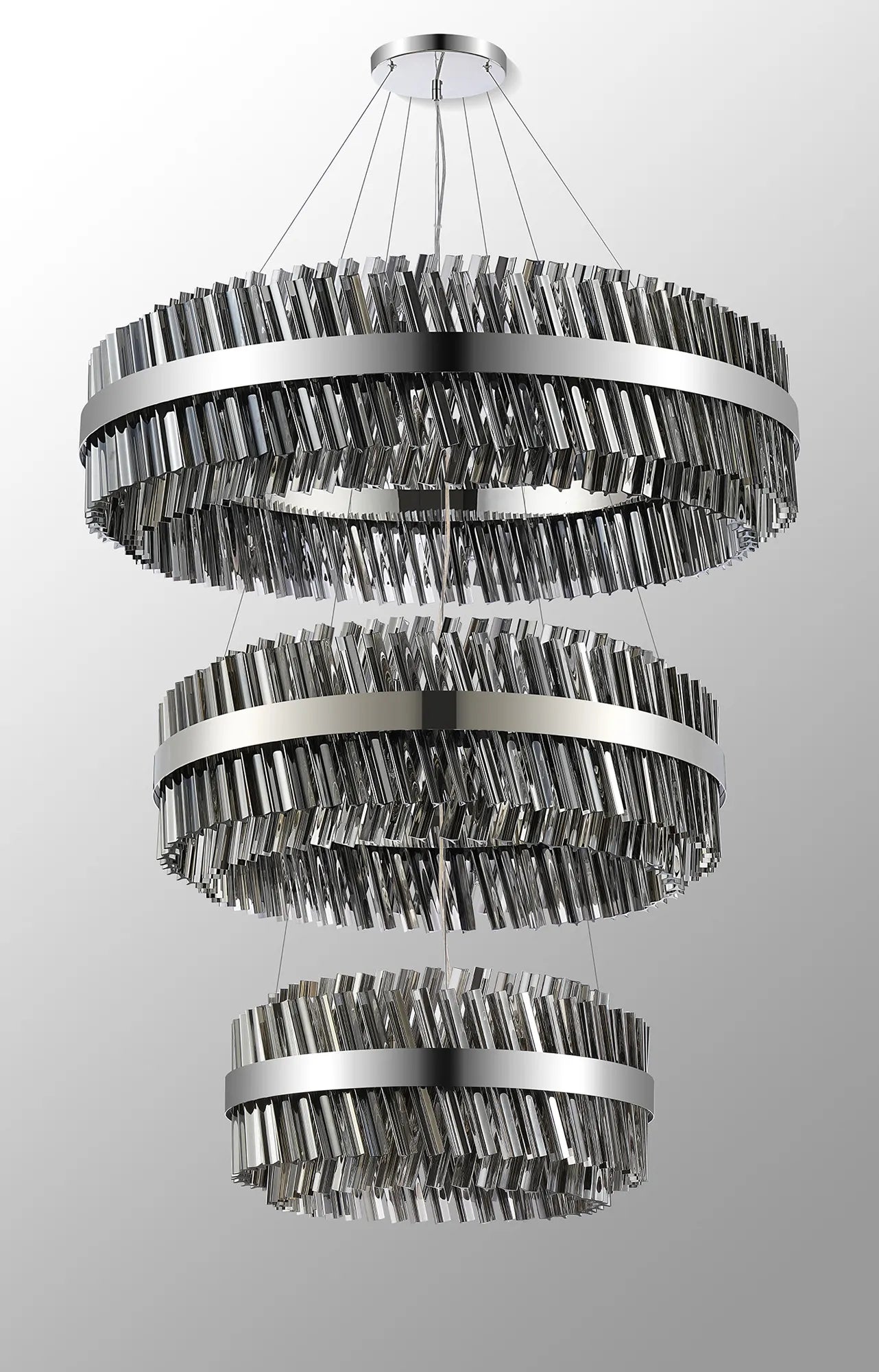 Farnley 3 Tier 1m Pendant 32 Light - Polished Nickel & Smoke