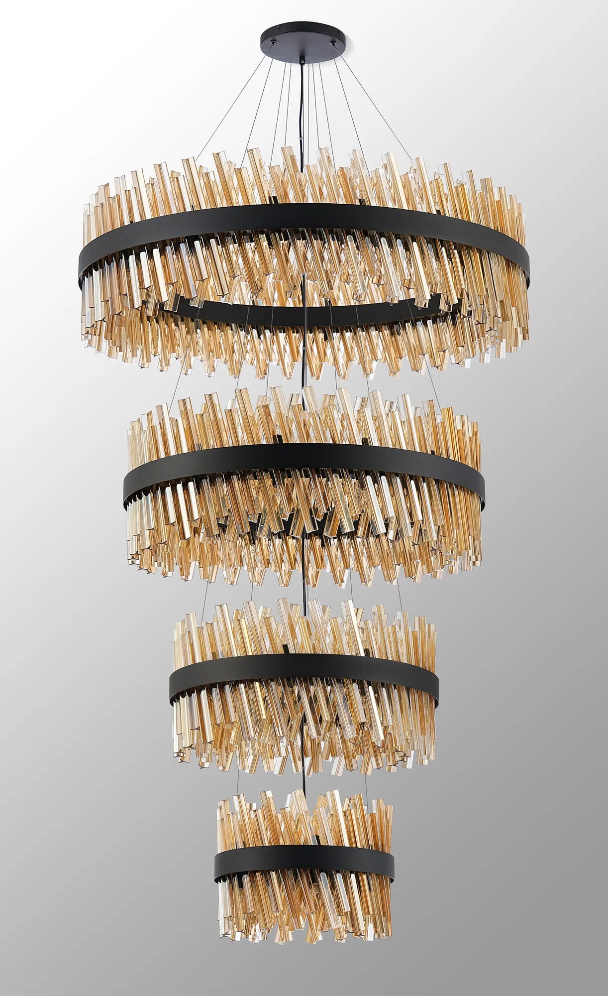 Farnley 4 Tier 1m Pendant 32 Light - Satin Black & Amber