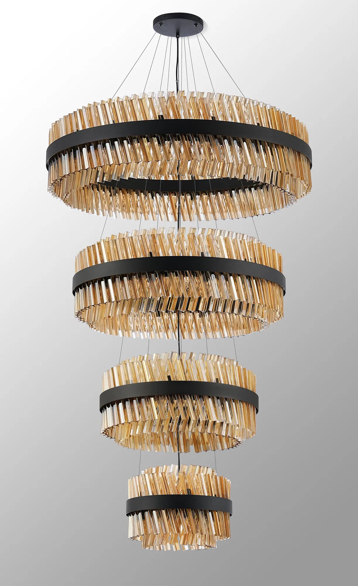 Farnley 4 Tier 1m Pendant 32 Light - Satin Black & Amber