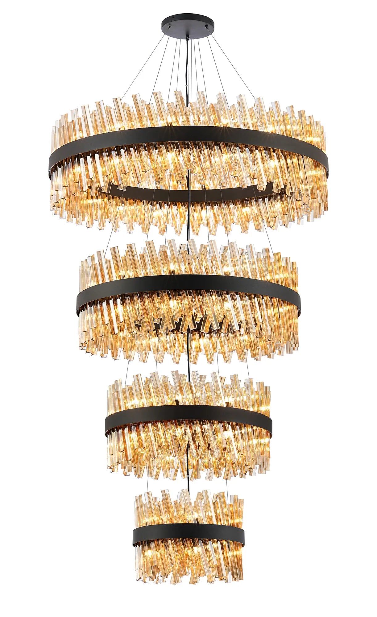 Farnley 4 Tier 1m Pendant 32 Light - Satin Black & Amber