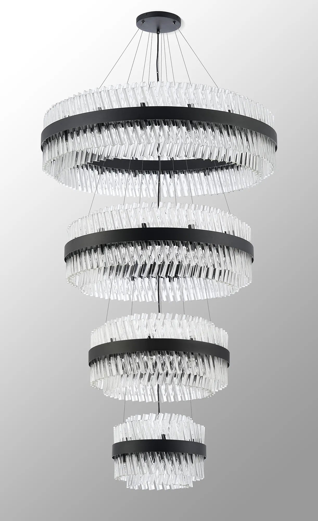 Farnley 4 Tier 1m Pendant 32 Light - Satin Black & Clear