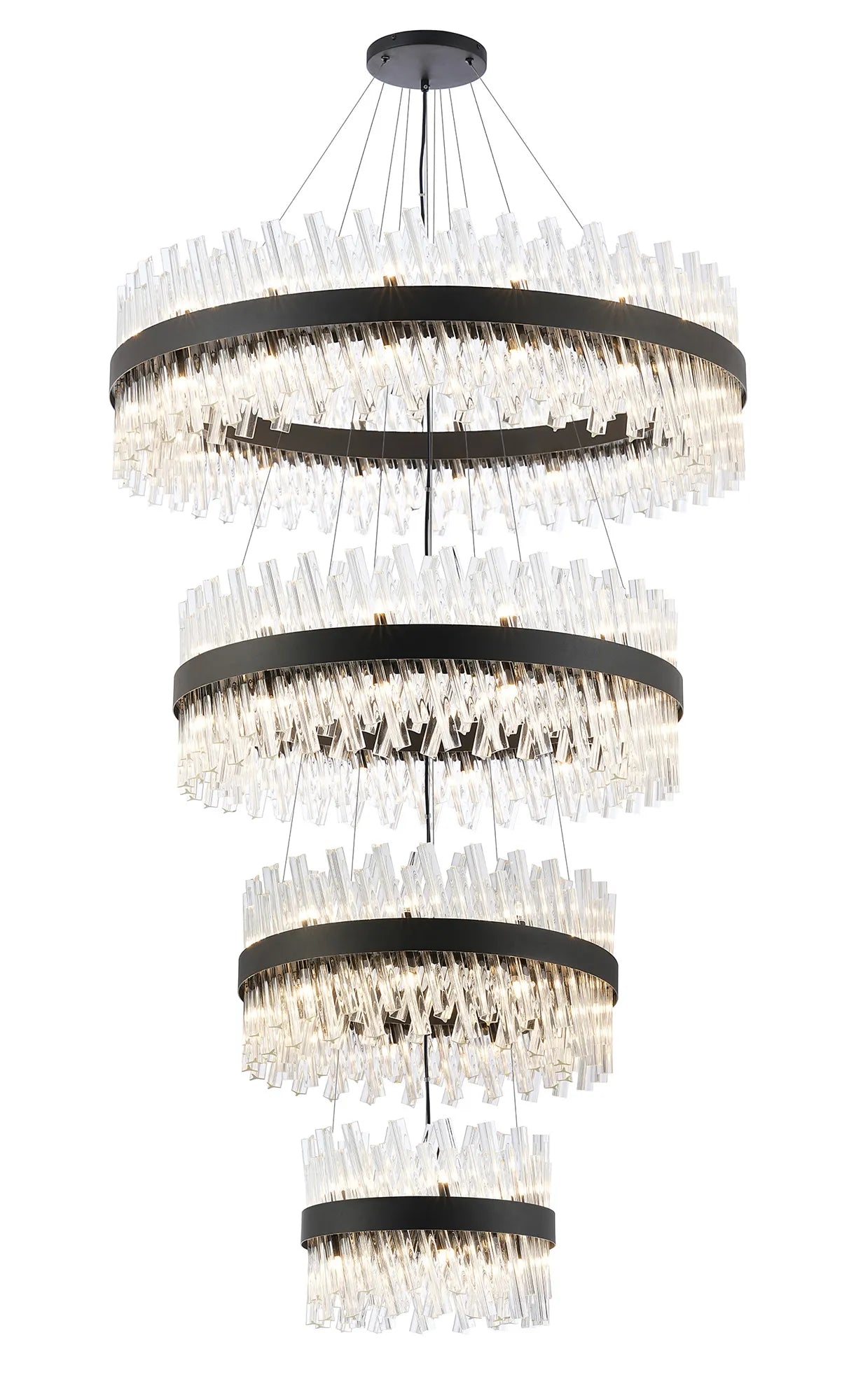 Farnley 4 Tier 1m Pendant 32 Light - Satin Black & Clear