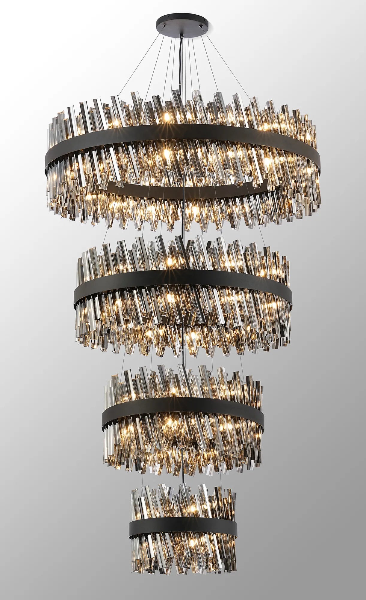 Farnley 4 Tier 1m Pendant 32 Light - Satin Black & Smoke