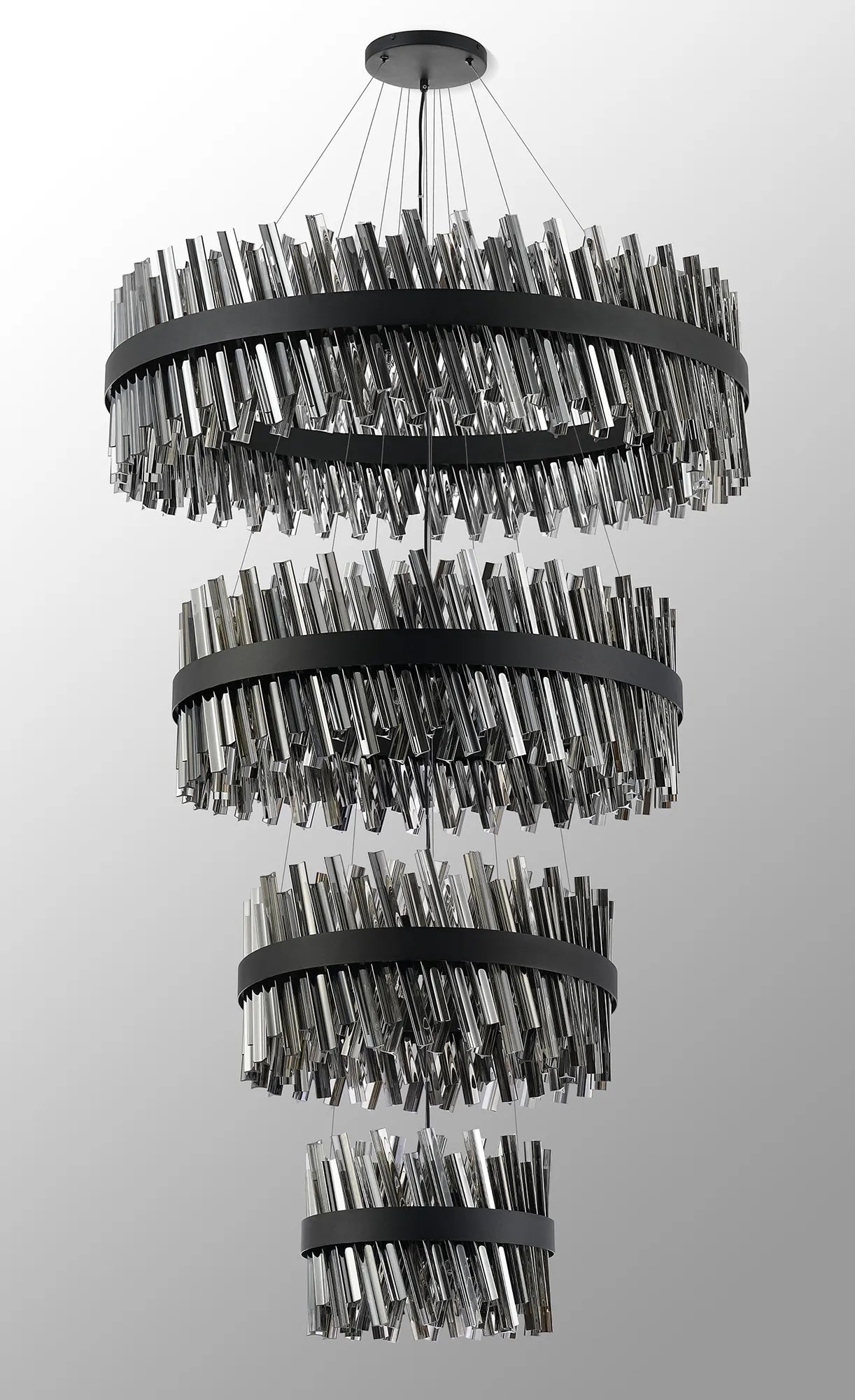Farnley 4 Tier 1m Pendant 32 Light - Satin Black & Smoke