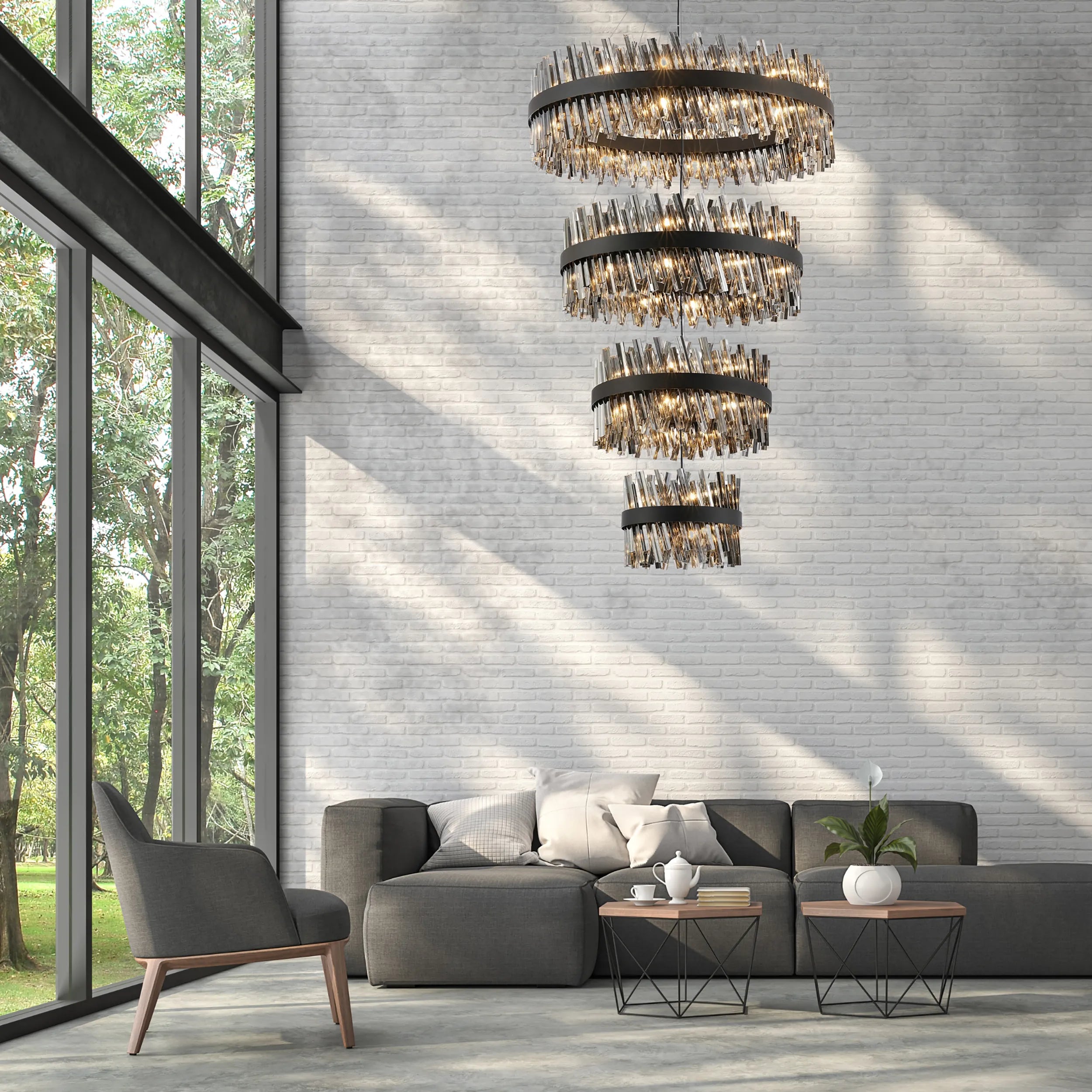 Farnley 4 Tier 1m Pendant 32 Light - Satin Black & Smoke