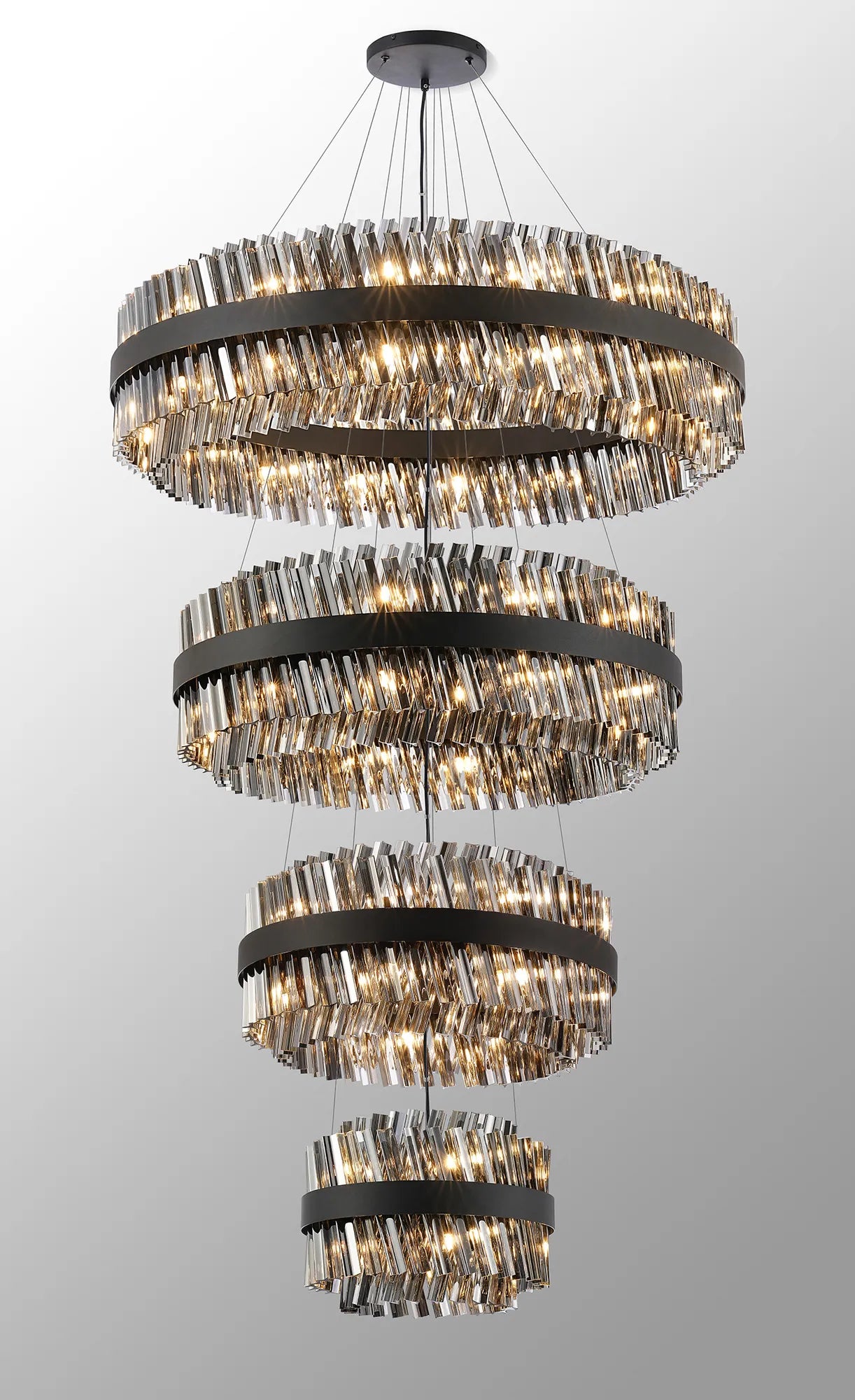 Farnley 4 Tier 1m Pendant 32 Light - Satin Black & Smoke