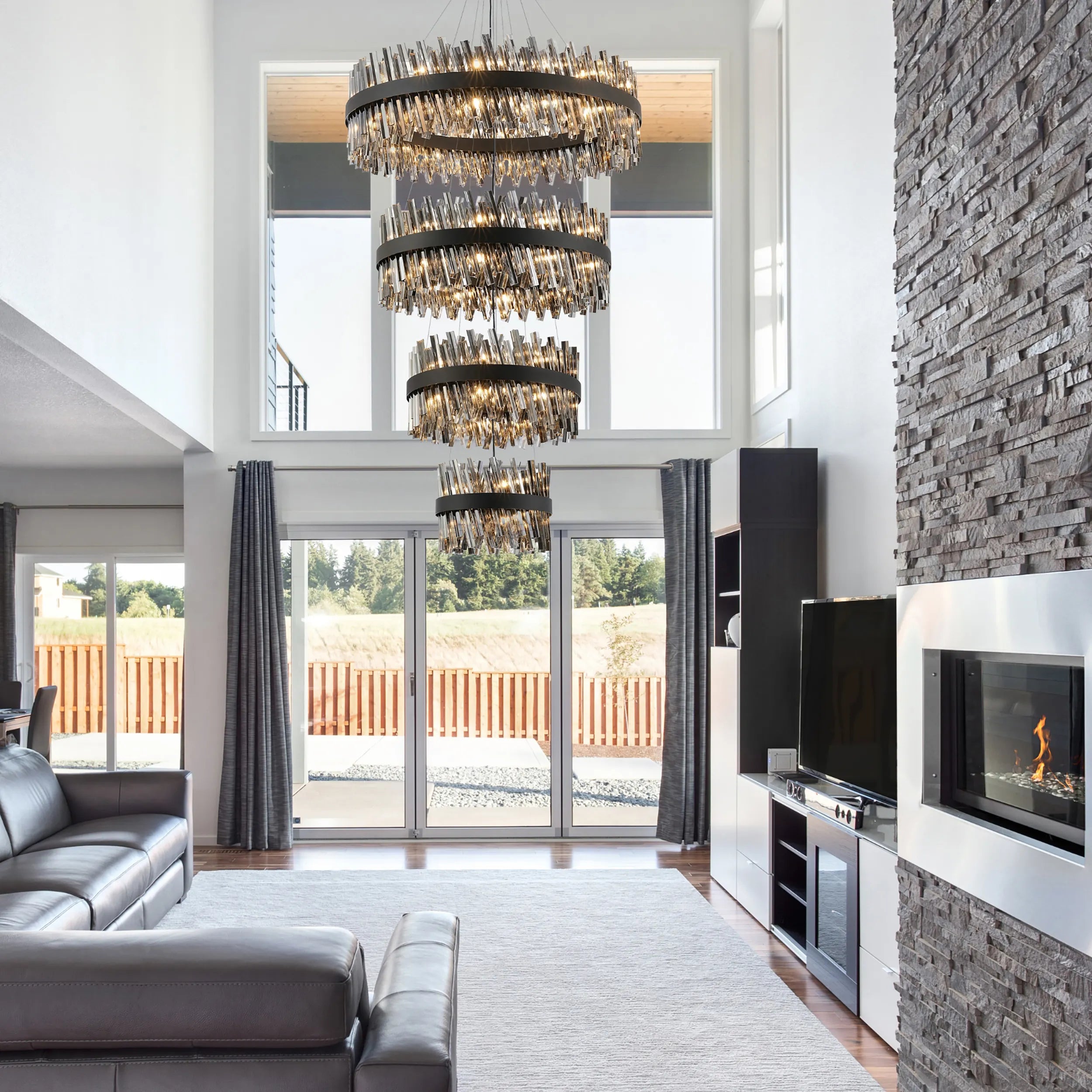 Farnley 4 Tier 1m Pendant 32 Light - Satin Black & Smoke