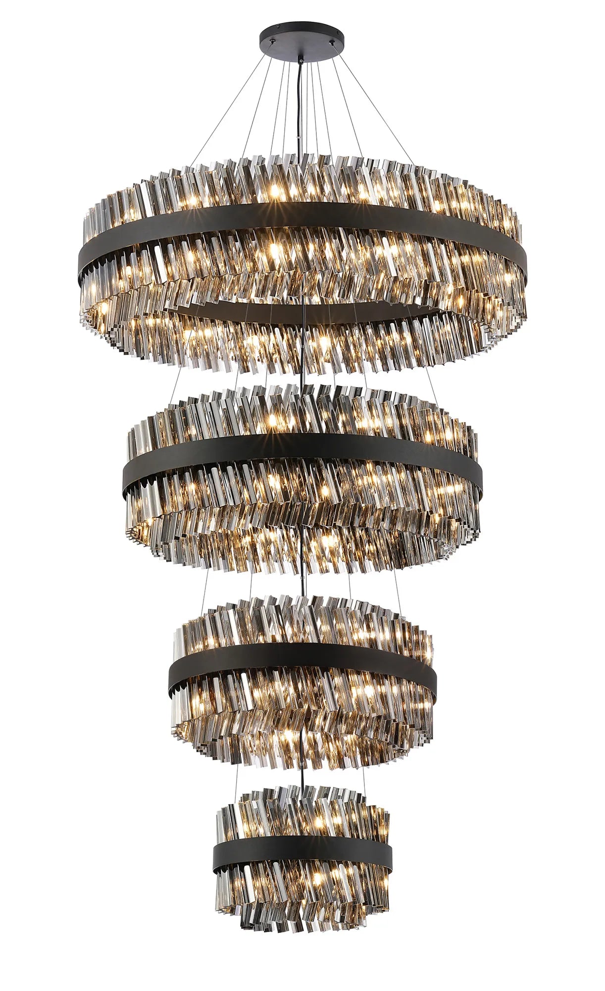 Farnley 4 Tier 1m Pendant 32 Light - Satin Black & Smoke