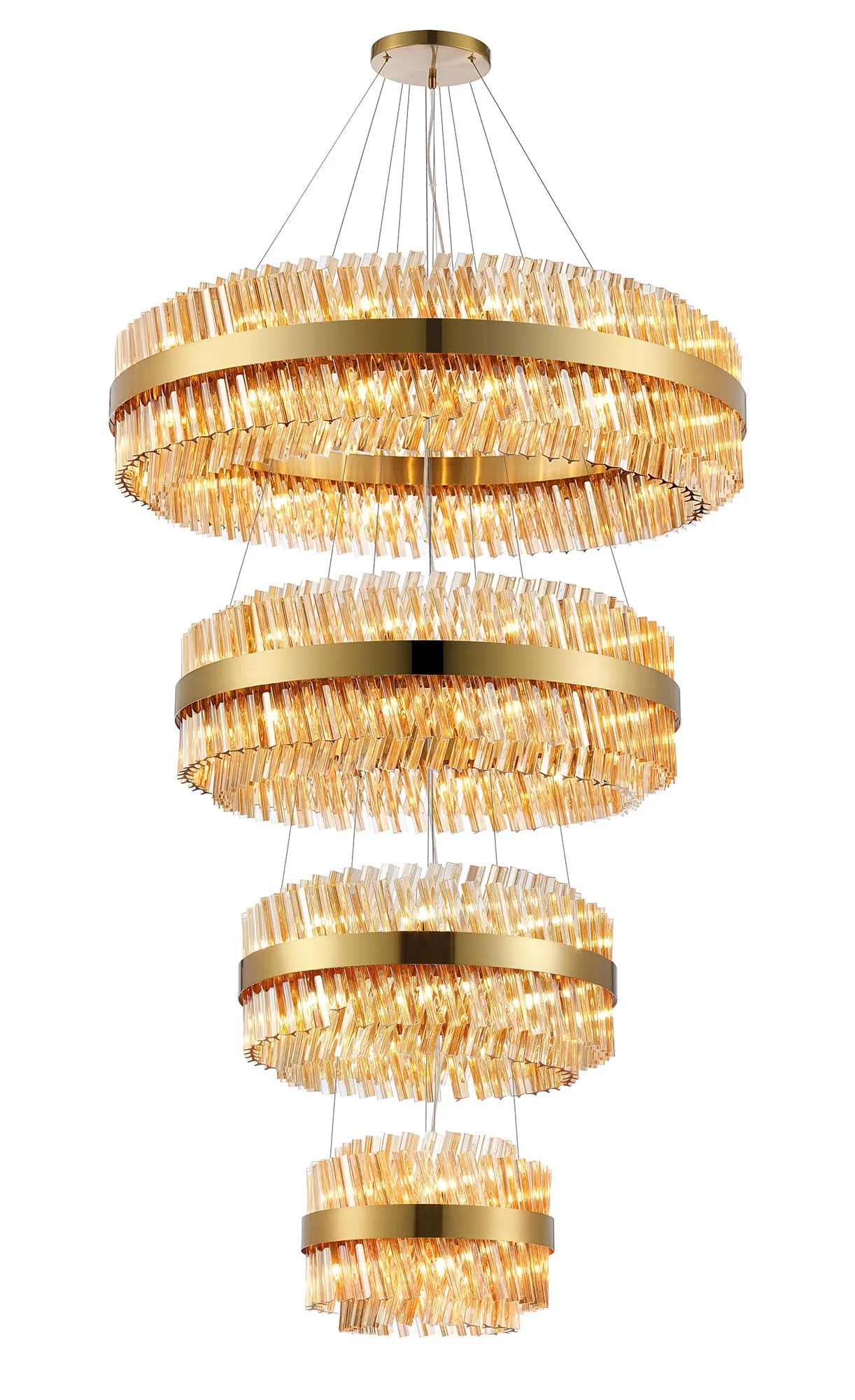 Farnley 4 Tier 1m Pendant 32 Light - Brass & Amber