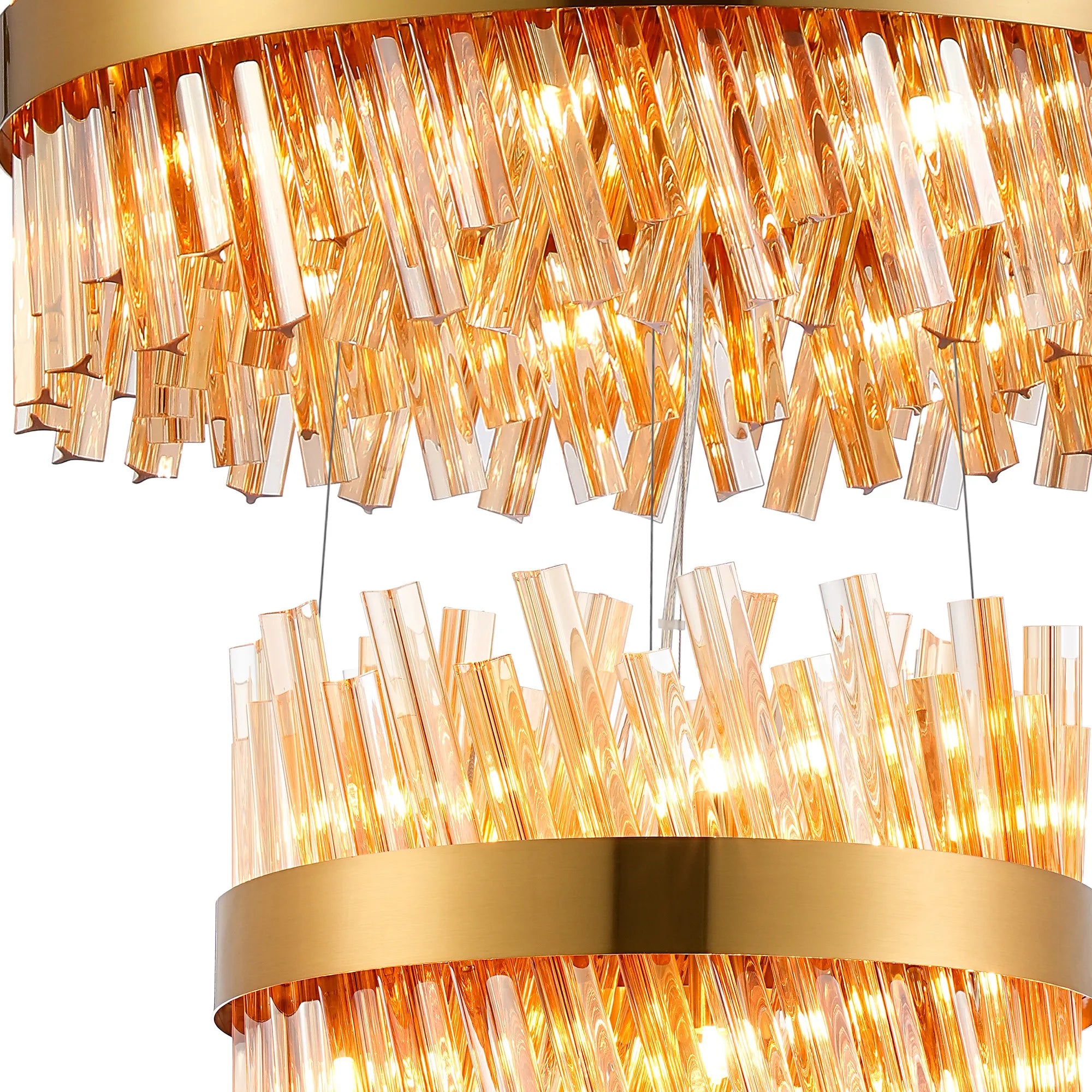 Farnley 4 Tier 1m Pendant 32 Light - Brass & Amber