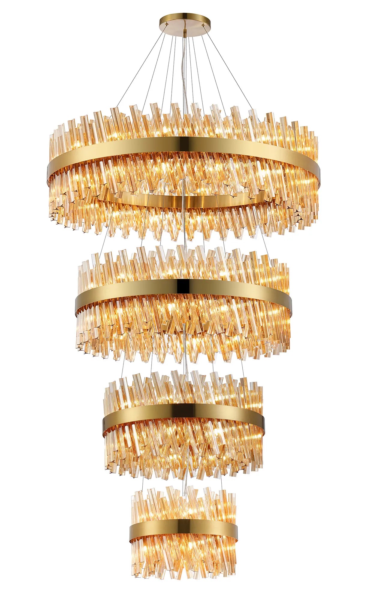 Farnley 4 Tier 1m Pendant 32 Light - Brass & Amber