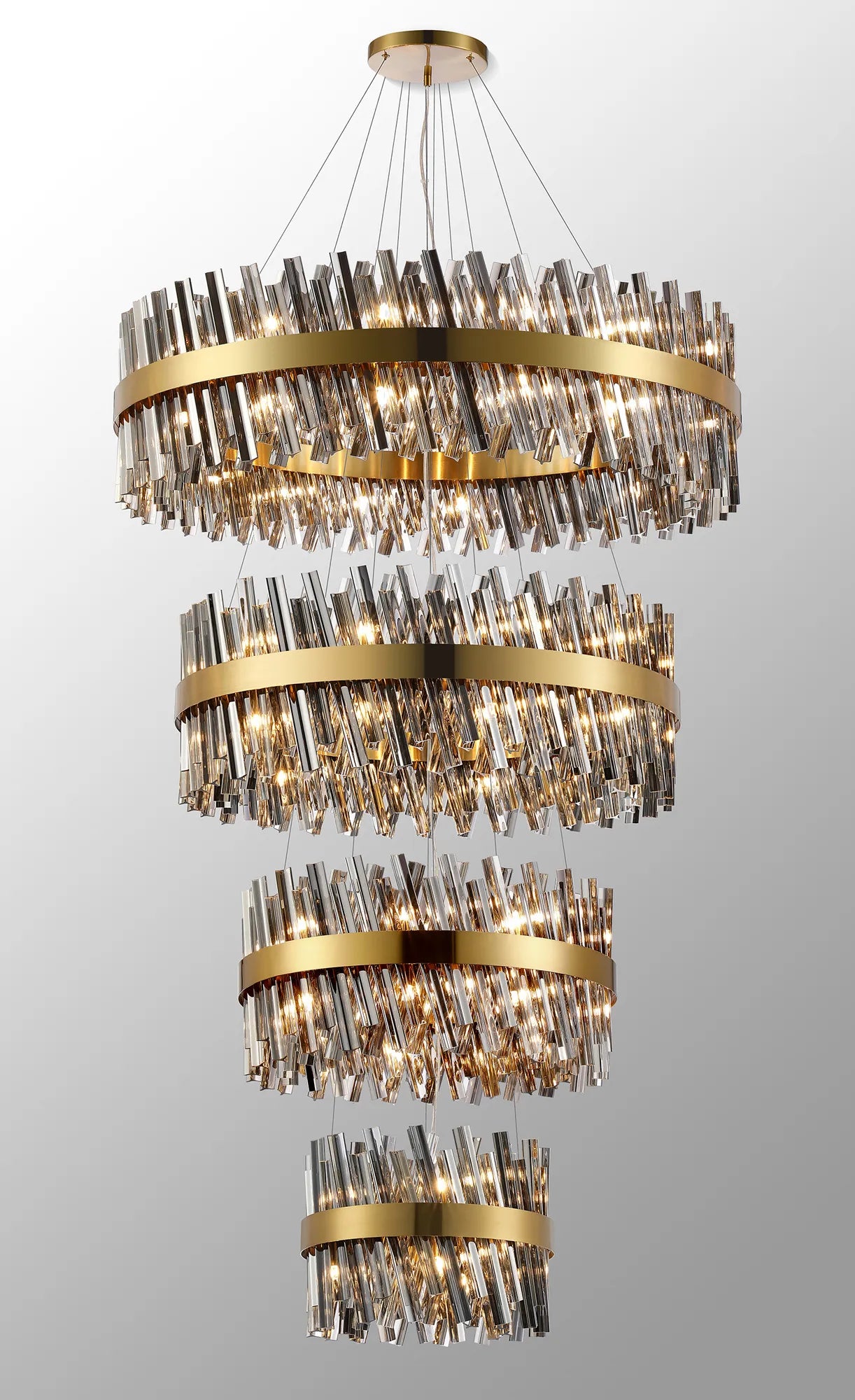 Farnley 4 Tier 1m Pendant 32 Light - Brass & Smoke