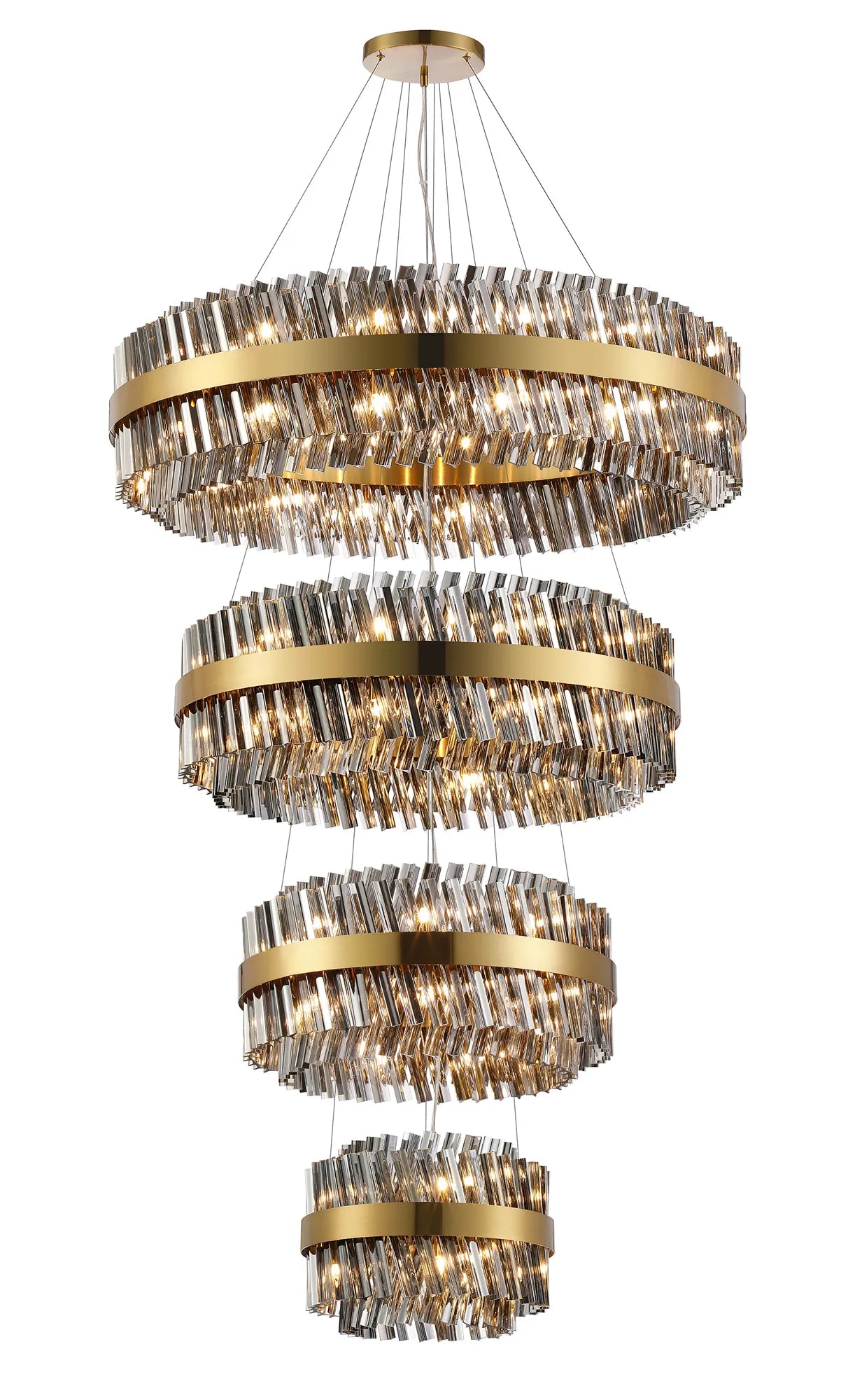 Farnley 4 Tier 1m Pendant 32 Light - Brass & Smoke