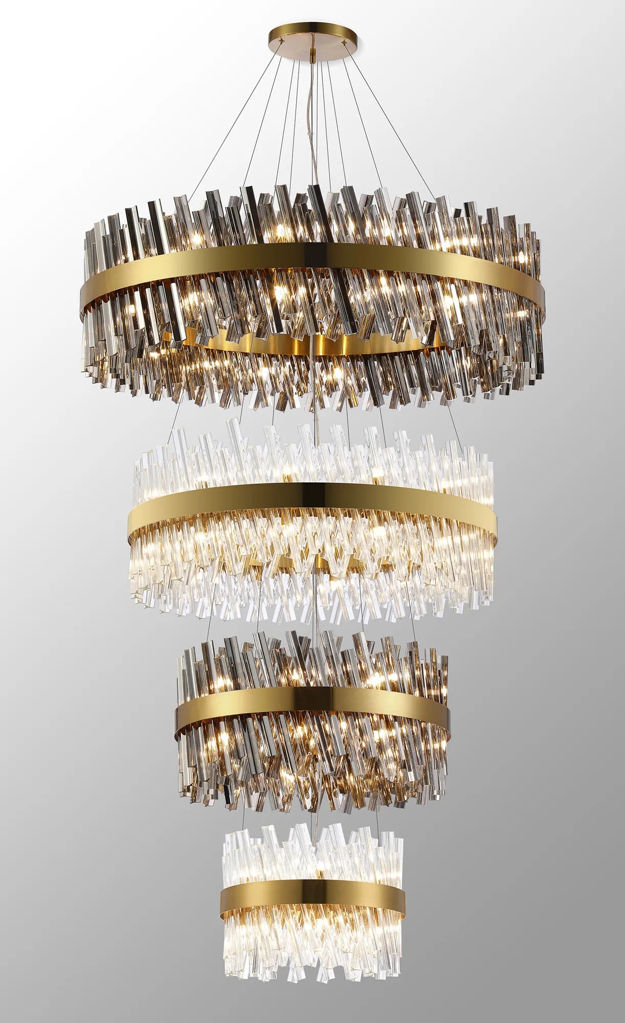 Farnley 4 Tier 1m Pendant 32 Light - Brass & Glass & Glass